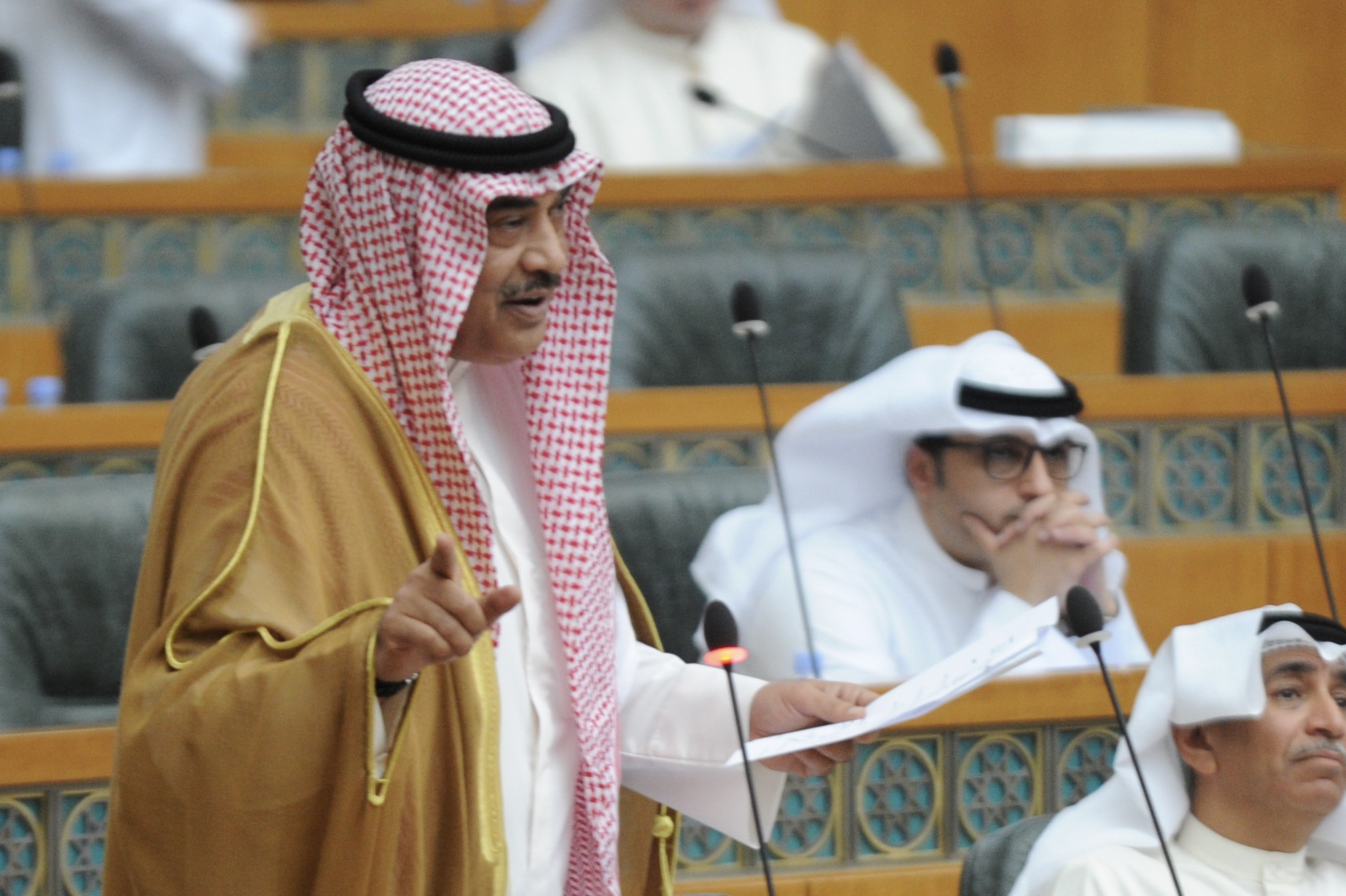 الشيخ صباح خالد الحمد الصباح نائب رئيس مجلس الوزراء ووزير الخارجية خلال مداخلة أثناء مناقشة مجلس الأمة في جلسته العادية اليوم