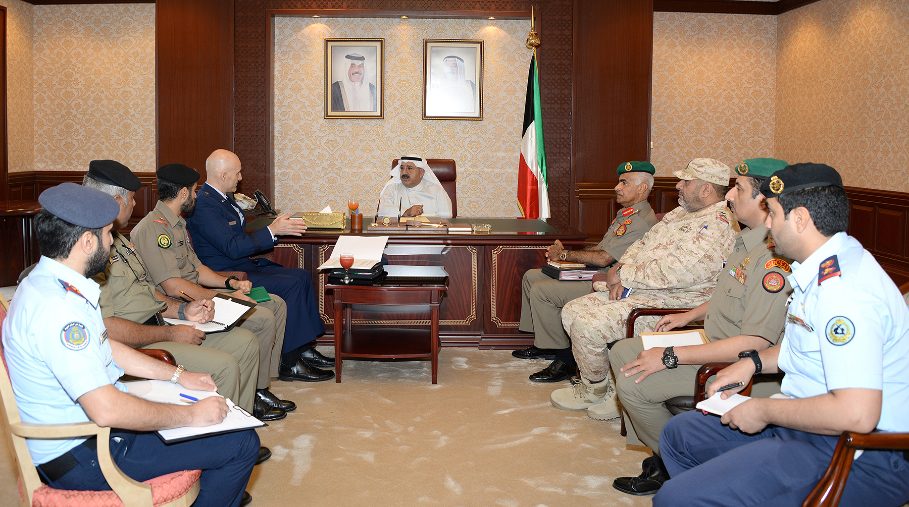 First Deputy Prime Minister and Defense Minister Sheikh Nasser Sabah Al-Ahmad Al-Sabah holds talks with Chief of the US Office of Military Cooperation Brigadier General David P San Clemente
