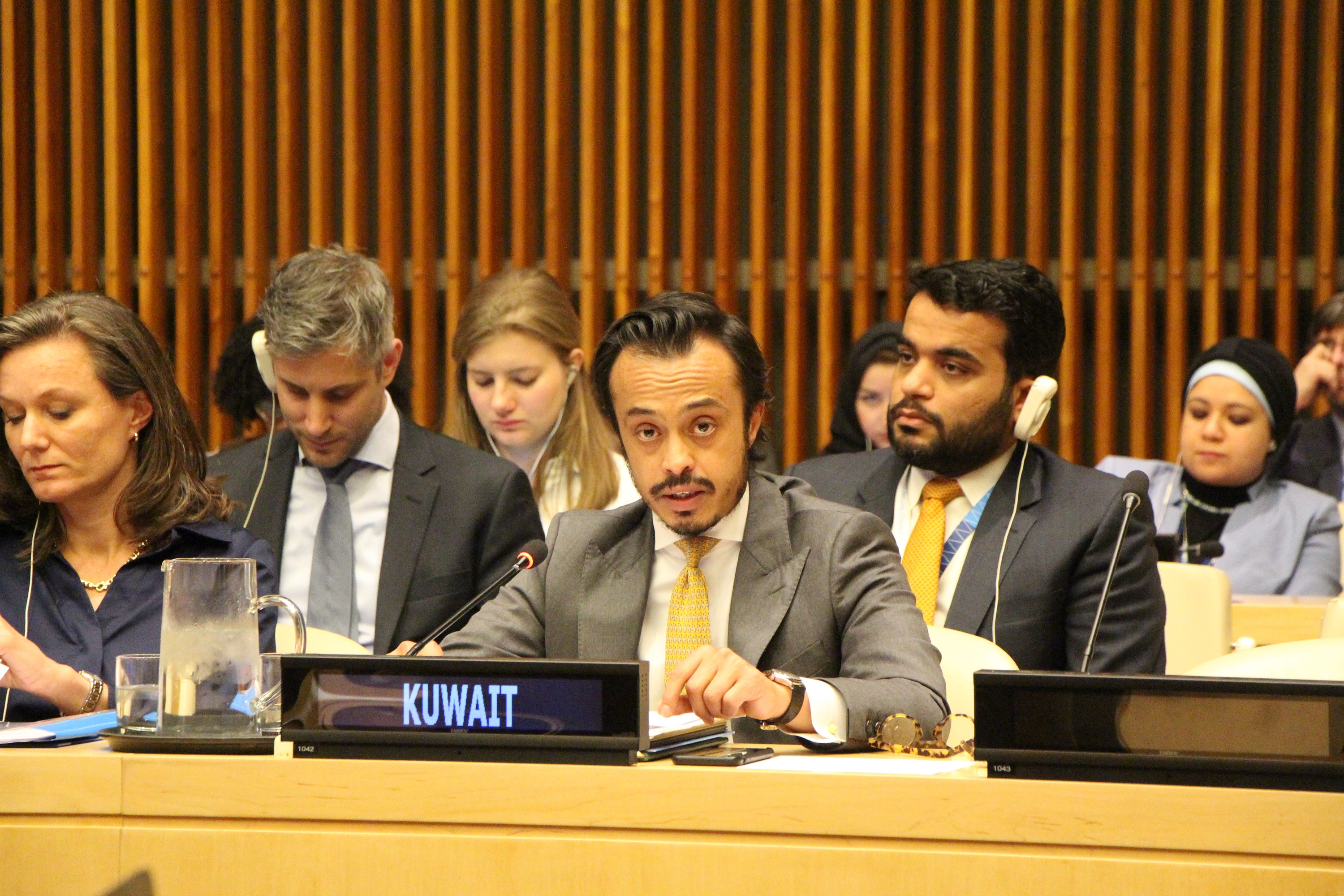Le membre de la délégation permanente du Koweït aux Nations Unies, le conseiller Nawaf Al-Ahmad, lors de la réunion du Conseil de Sécurité de l’ONU sur le rôle des leaders religieux pour un monde sûr