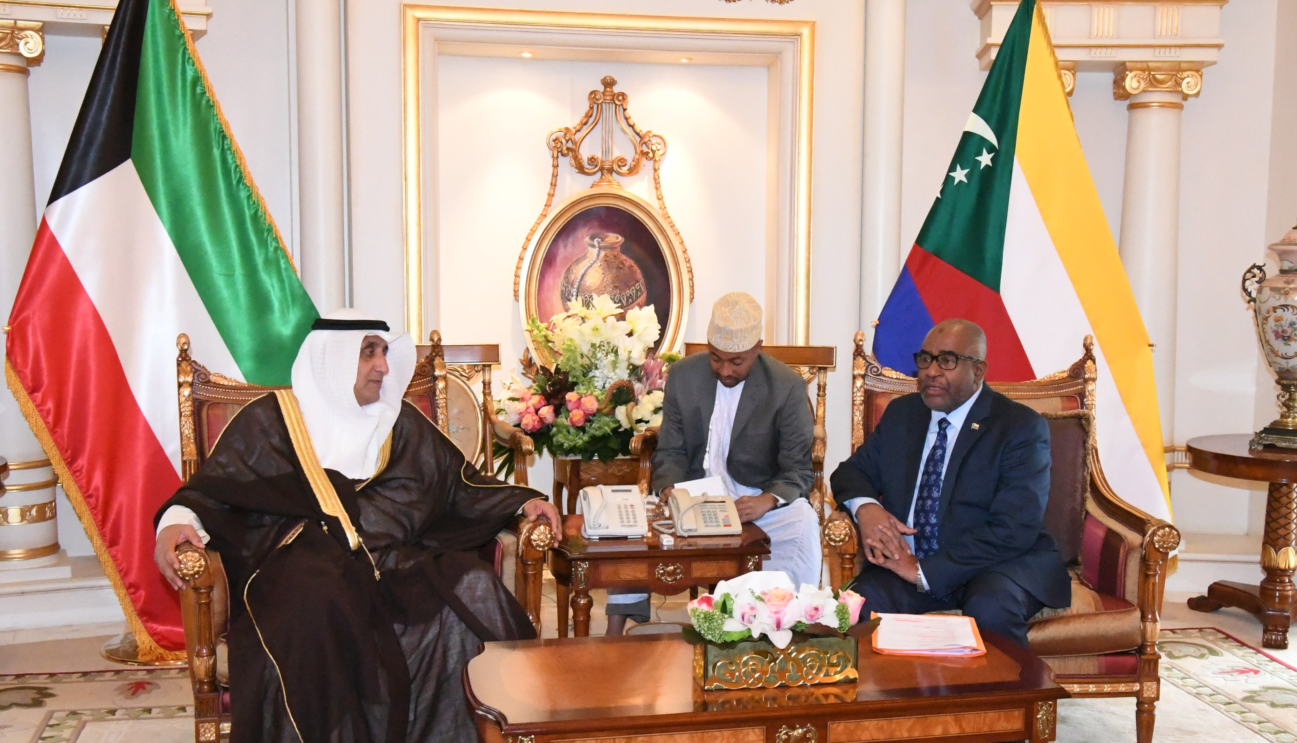 The President of the Comoros Azali Assoumani receives Director General of Kuwait Fund for Arab Economic Development's (KFAED) Abdulwahab Al-Bader.