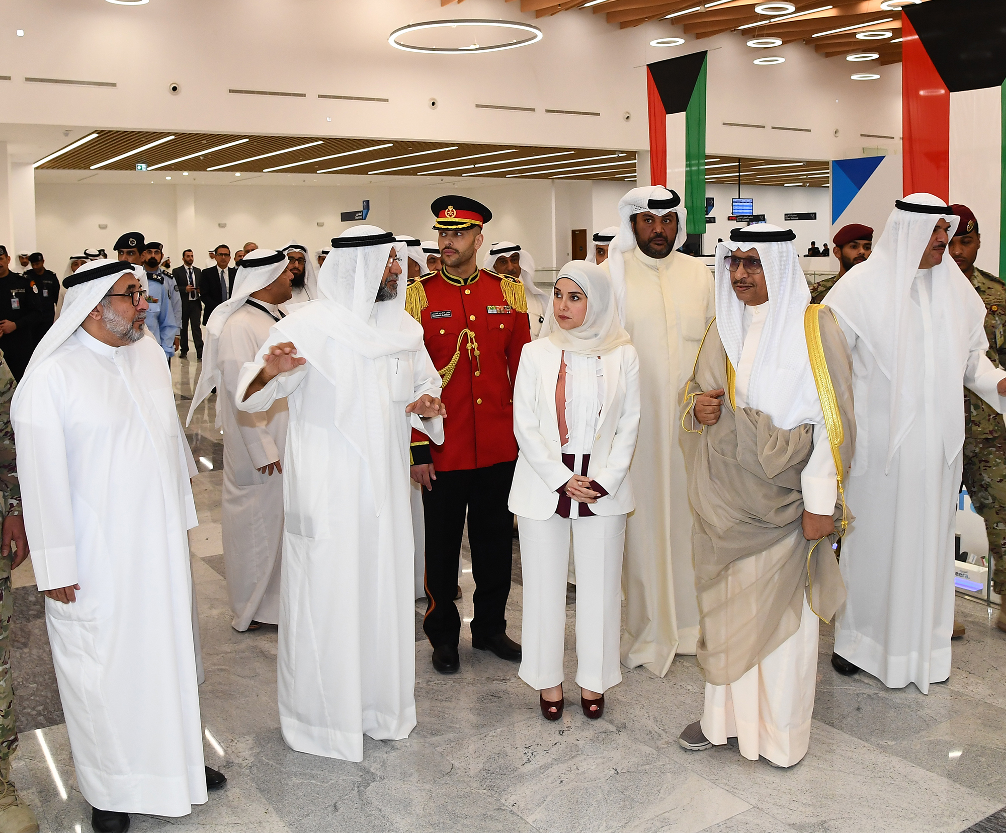 His Highness the Prime Minister Sheikh Jaber Al-Mubarak Al-Hamad Al-Sabah listening to Jazeera Airways Chairman Marwan Boudai during the inauguration of the new passenger terminal