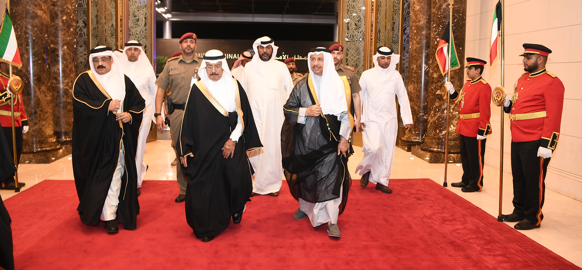His Highness the Prime Minister Sheikh Jaber Al-Mubarak Al-Hamad Al-Sabah seeing off Bahrain's Prime Minister Prince Khalifa bin Salman Al Khalifa