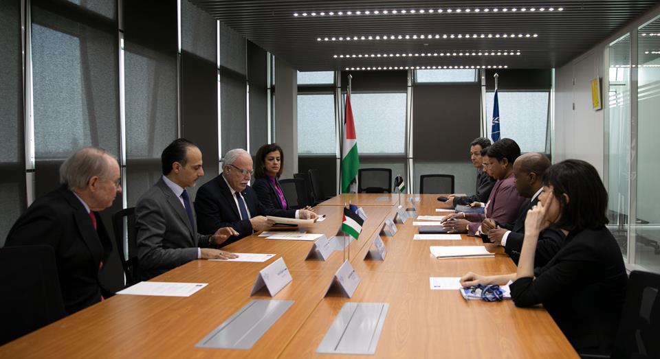 ICC Prosecutor, Fatou Bensouda, Palestinian Minister of Foreign Affairs  Dr Riad Malki  at the ICC headquarters  at the Hague