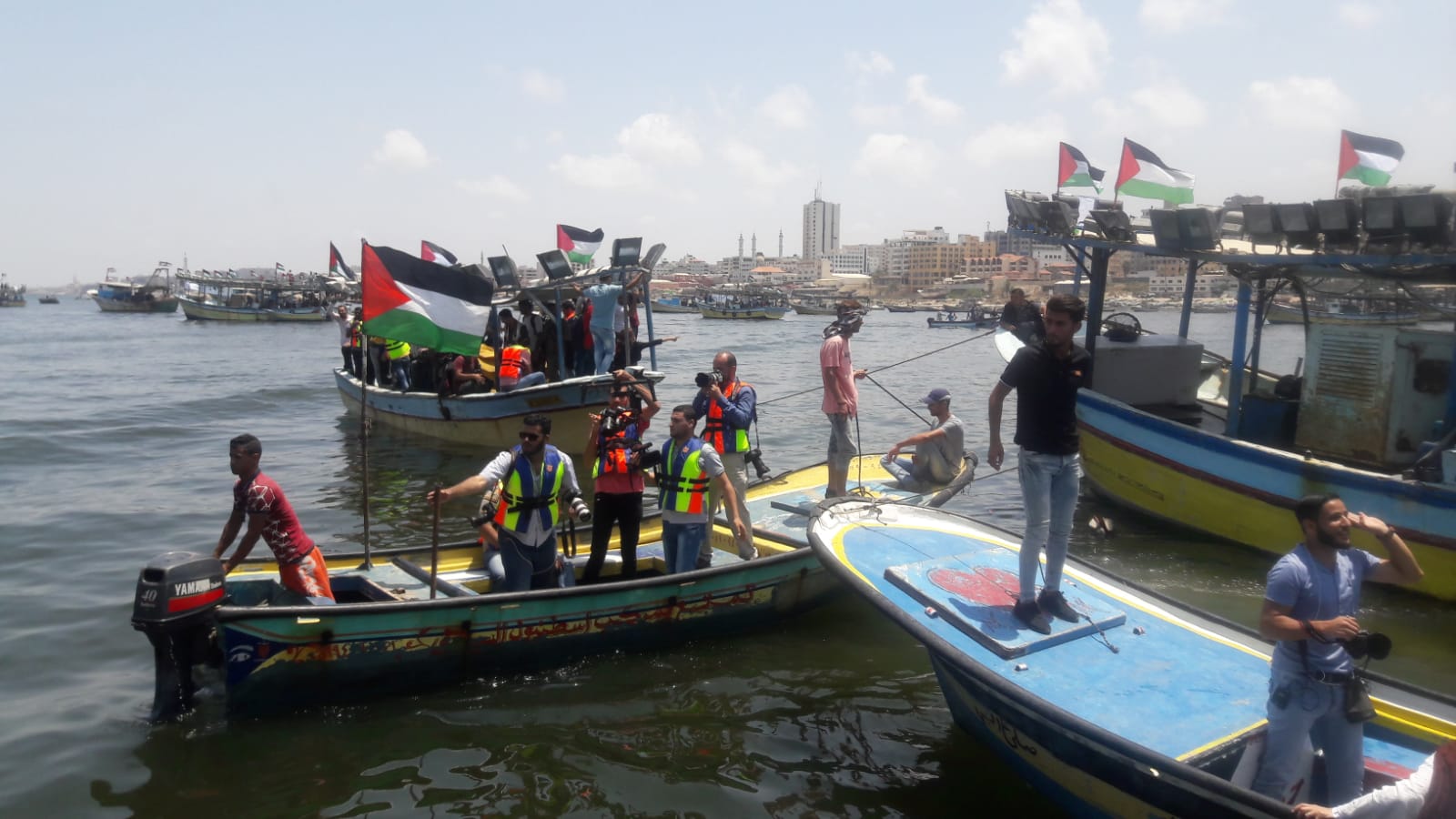 The first flotilla carrying 20 Palestinians were set today to sail from the Gaza Strip in a bid to break an Israeli-imposed siege