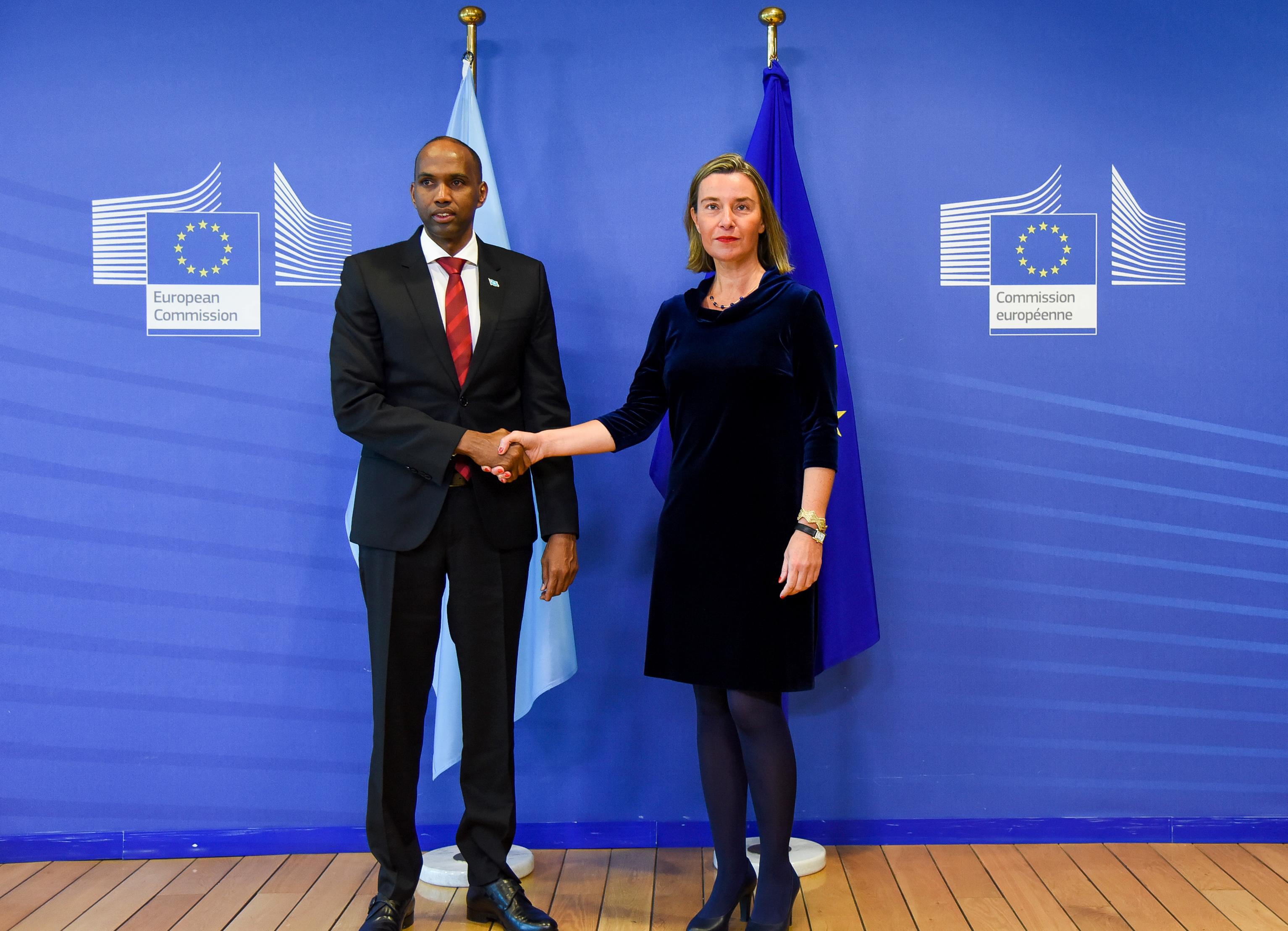 EU High Representative Federica Mogherini with Somalia's Prime Minister Hassan Ali Khaire in Brussels