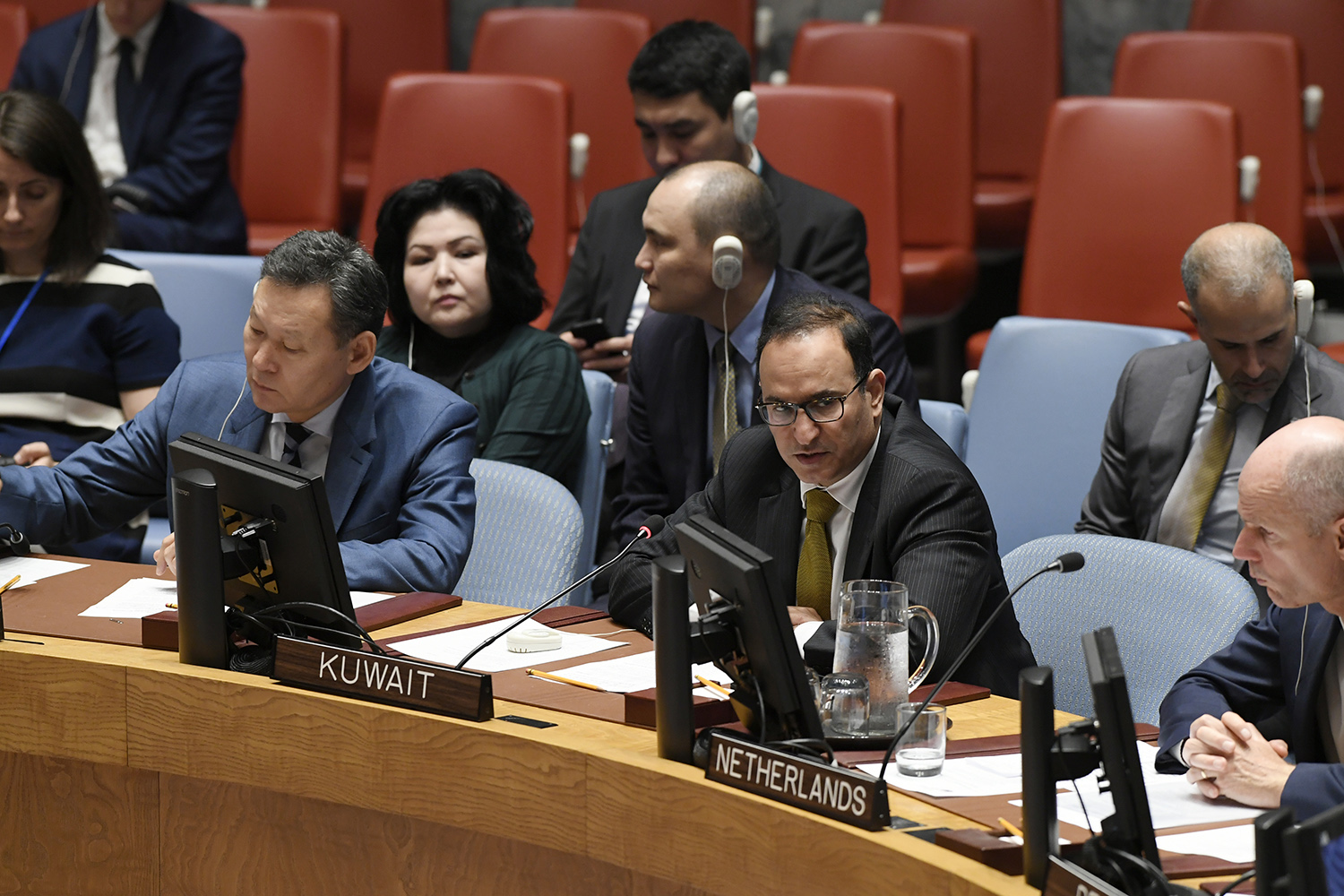 Ambassador Mansour Al-Otaibi, the Permanent Representative to the UN during a UNSC's session on the Ukraine
