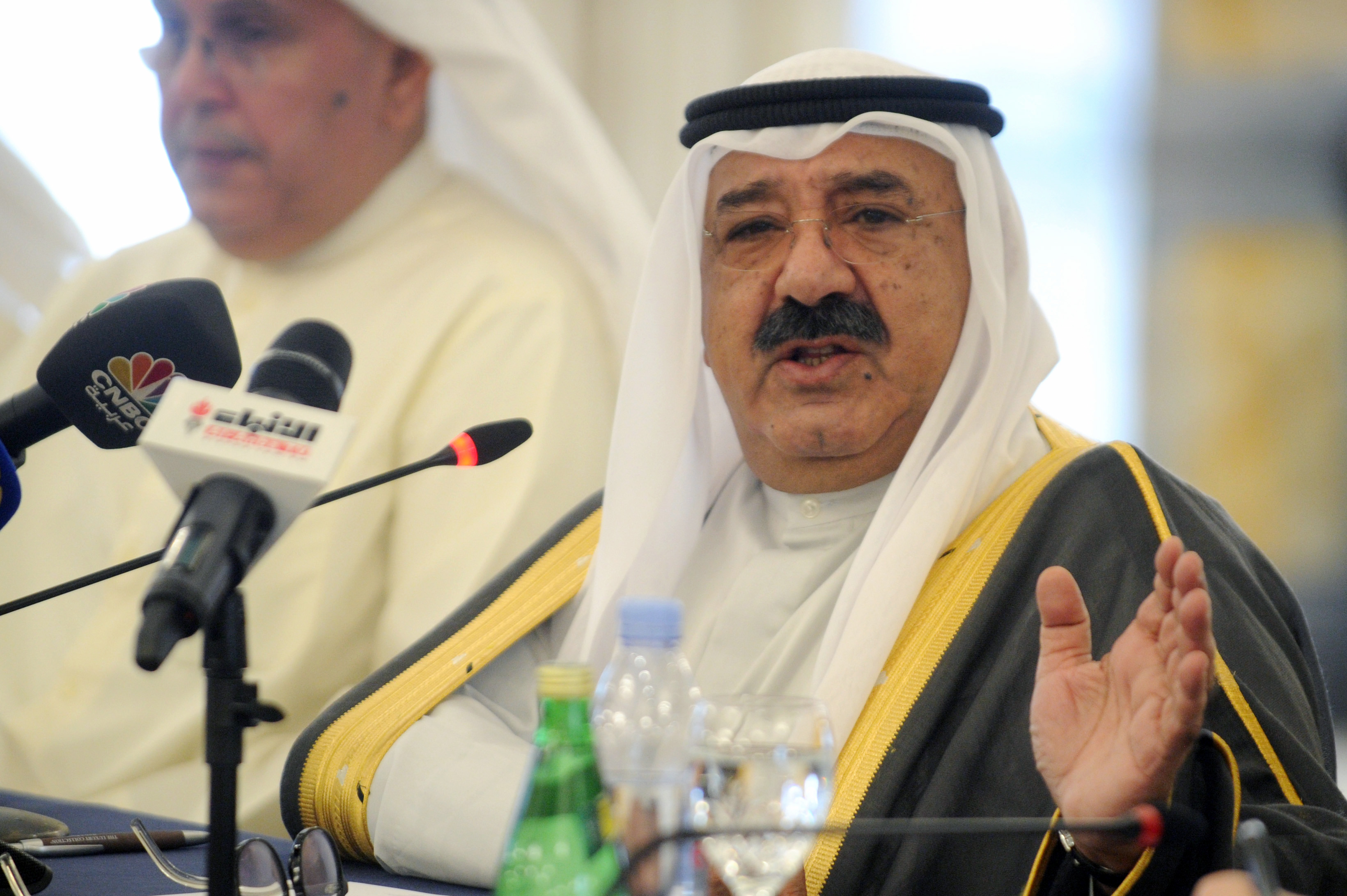 First Deputy Prime Minister and Minister of Defense Sheikh Nasser Sabah Al-Ahmad Al-Sabah delivers a speech at "Kuwait's Northern Gulf Gateway Project: Silk City" workshop organized by World Bank's Kuwait Office