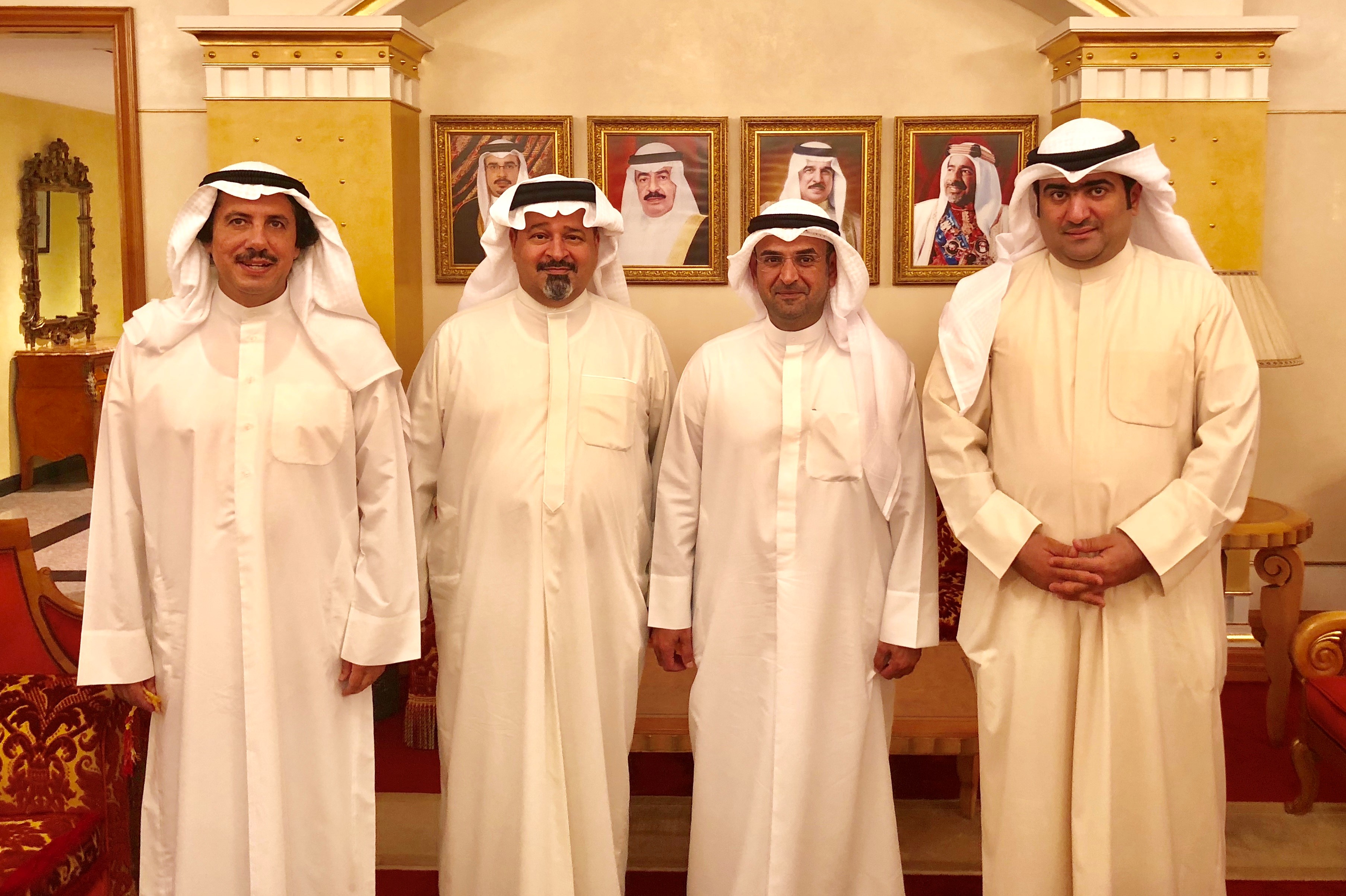 Kuwait's Minister of Finance Nayef Al-Hajraf and Minister of Commerce and Industry Khaled Al-Roudhan and Kuwait's Ambassador in Manama Sheikh Azzam Al-Sabah