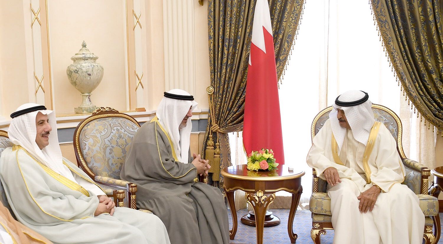 Bahrain Prime Minister Prince Khalifa Bin Salman meets with Sheikh Fahad Jaber Al-Ahmad Al-Sabah and Kuwaiti Ambassador to Bahrain and Dean of Diplomatic Corps, Shaikh Azzam Mubarak Al-Sabah