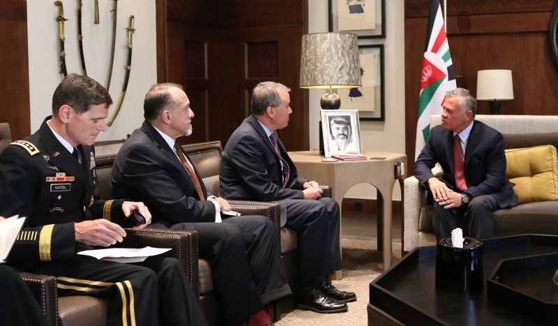 Jordanian King Abdullah II meets with US Undersecretary of Defense for Policy John Rood and Commander of the US Central Command Joseph Votel