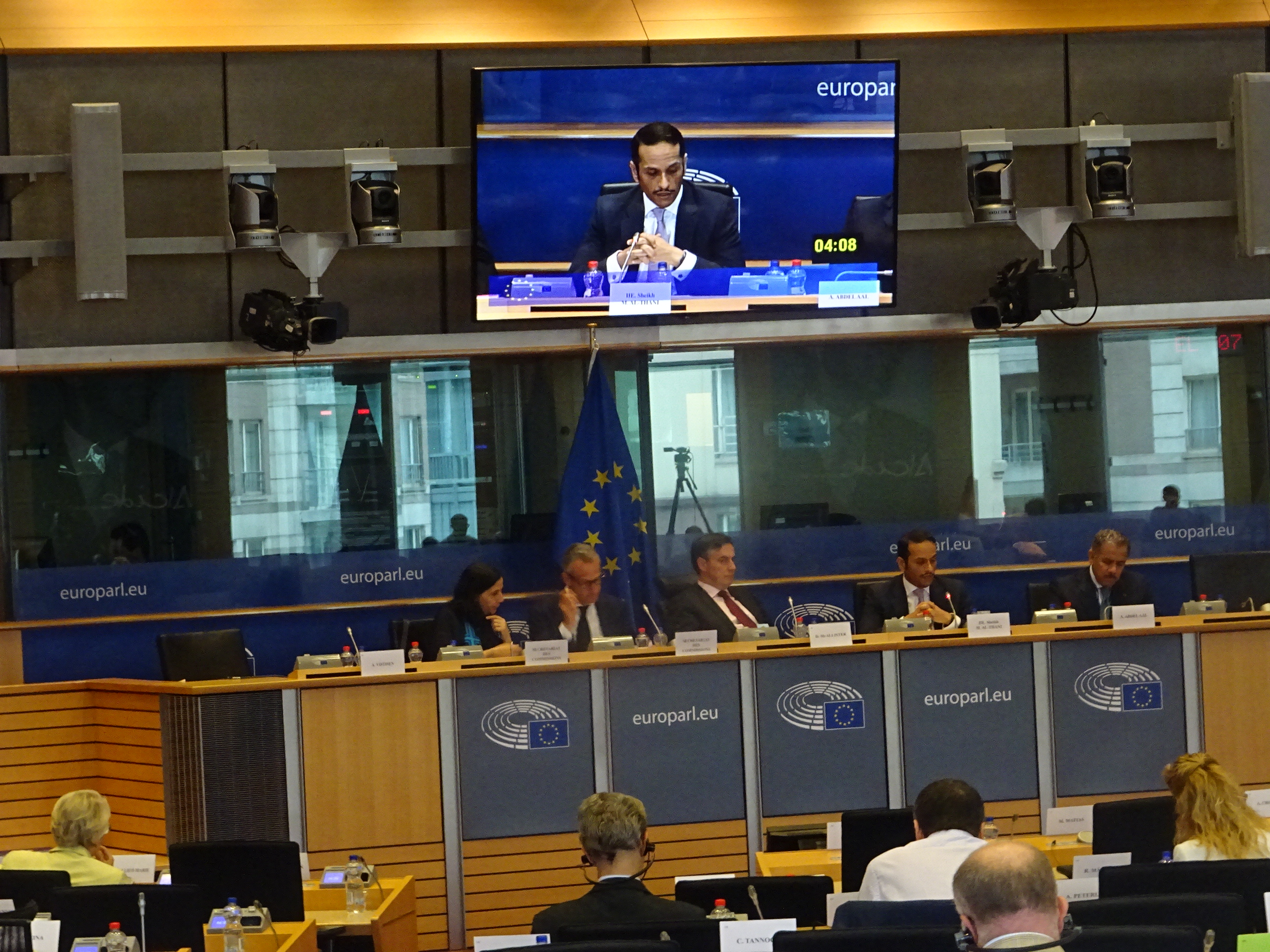 Qatari FM Mohammad bin Abdulrahhman Al Thani speaking at the EP