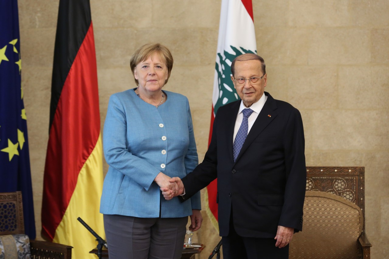 Lebanese President Michel Aoun with German Chancellor Angela Merkel