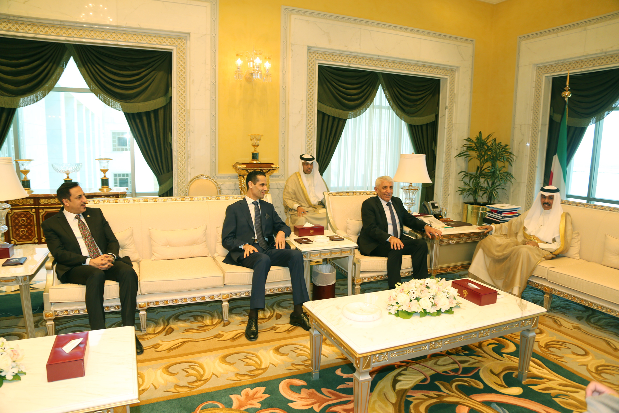 His Highness the Crown Prince Sheikh Nawaf Al-Ahmad Al-Jaber Al-Sabah Acting Chairman for Kuwait's State Audit Bureau (SAB) Adel Al-Saraawi and visiting Lebanese President of the Court of Auditors Judge Ahmad Hamdan and head of the Court of Audit Jud