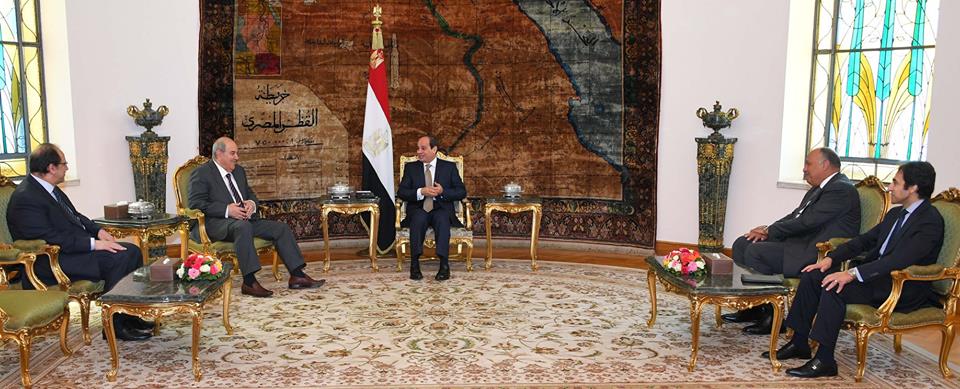 الرئيس المصري عبد الفتاح السيسي خلال لقاءه مع نائب رئيس العراق اياد علاوي