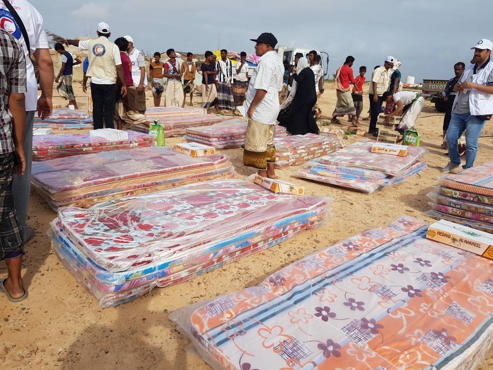(KRCS) humanitarian aid to be handed out to the victims of the hurricane-hit Yemeni Socotra Island