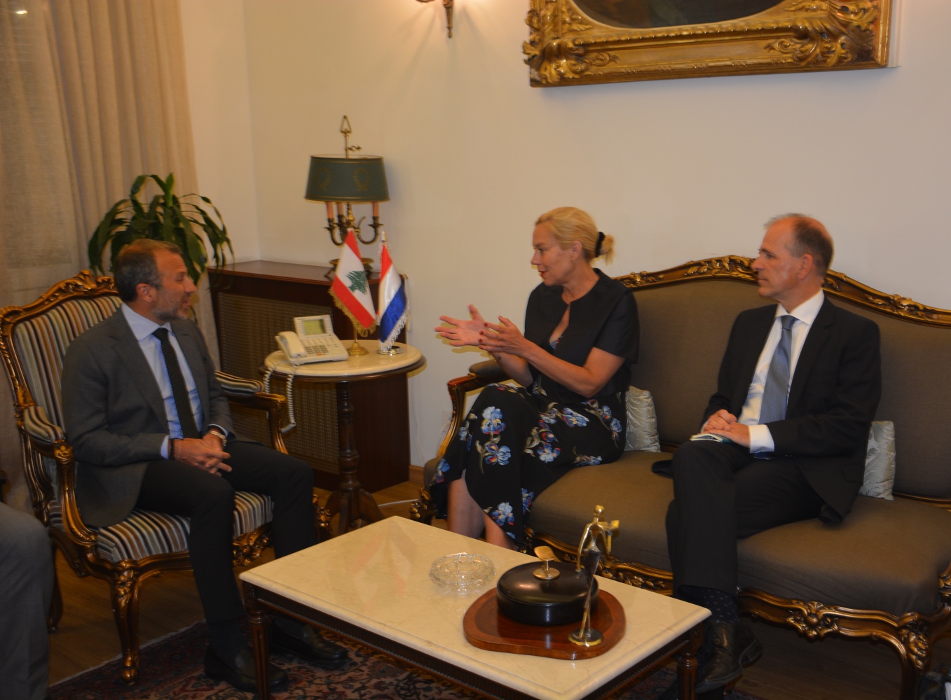 Lebanese Foreign Minister Jubran Bassil with Dutch Minister of Foreign Trade and Development Cooperation Sigrid Kaag