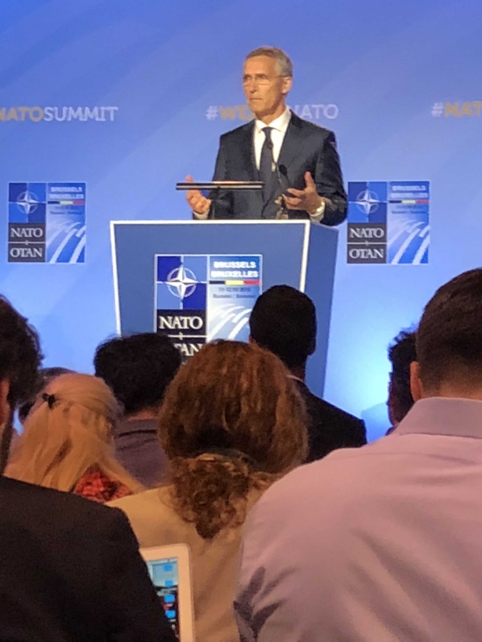 NATO chief Jens Stoltenberg speaking at the press conference