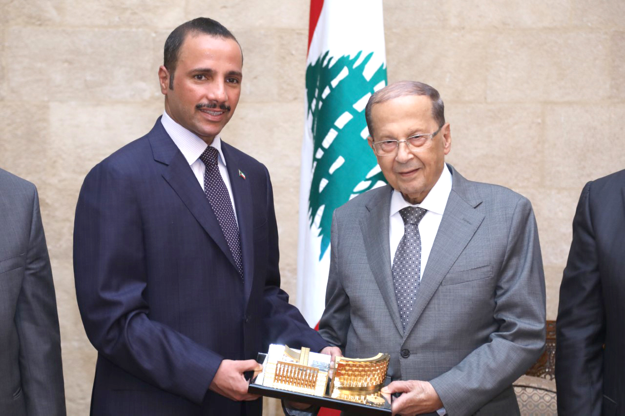 Lebanese President Michel Aoun meets with Kuwait's National Assembly Speaker Marzouq Al-Ghanim