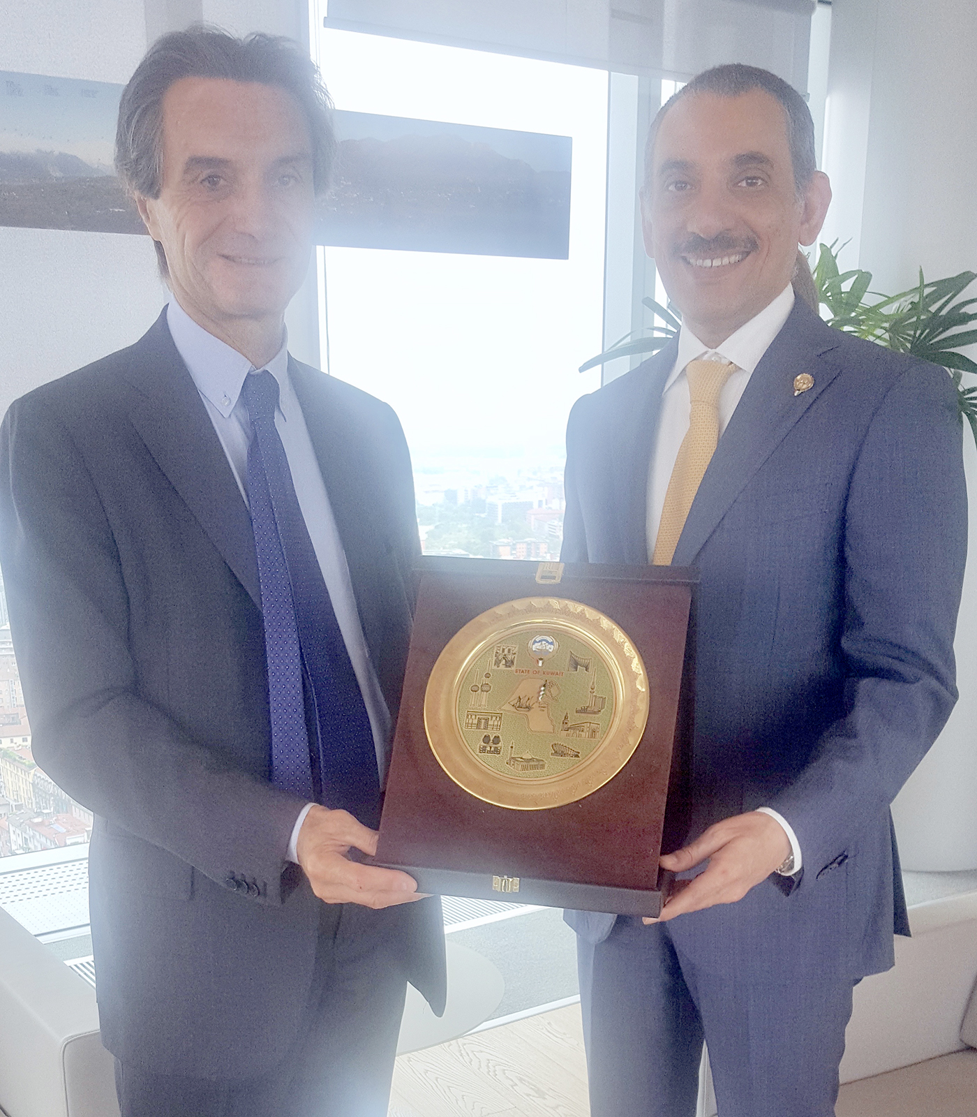 The Consul General of the State of Kuwait in Milan and Northern Italy Abdulnaser Bokhador with President of Lombardy Attilio Fontana