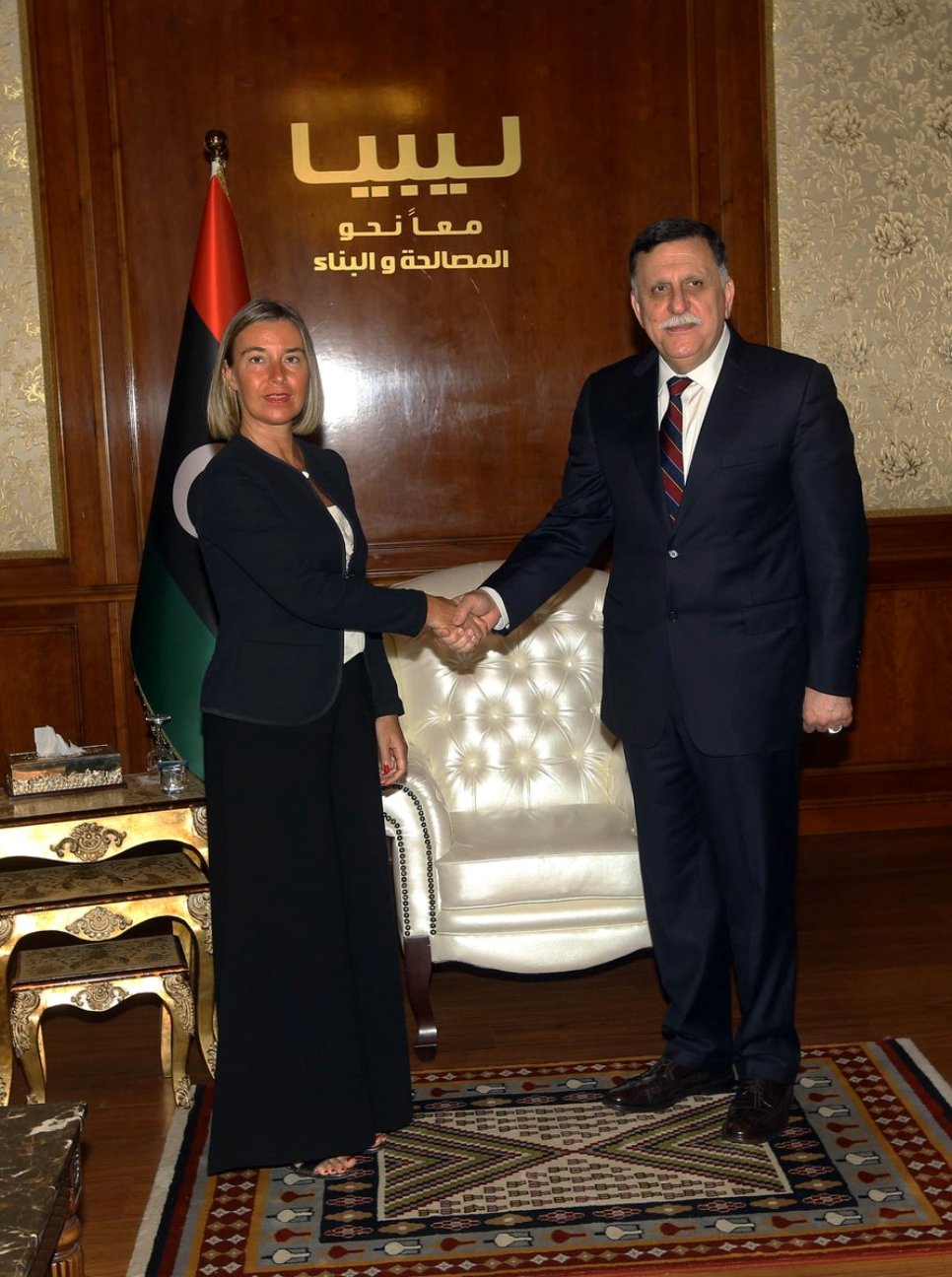 EU High Representative Federica Mogherini meets with Libyan Prime Minister Fayez Sarraj