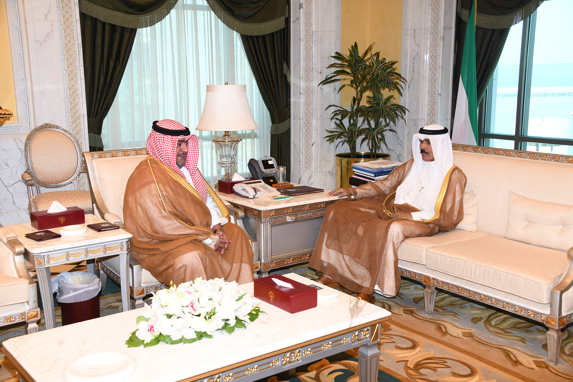 His Highness the Crown Prince Sheikh Nawaf Al-Ahmad Al-Jaber Al-Sabah received President of the National Security Bureau Sheikh Thamer Ali Sabah Al-Salem Al-Sabah