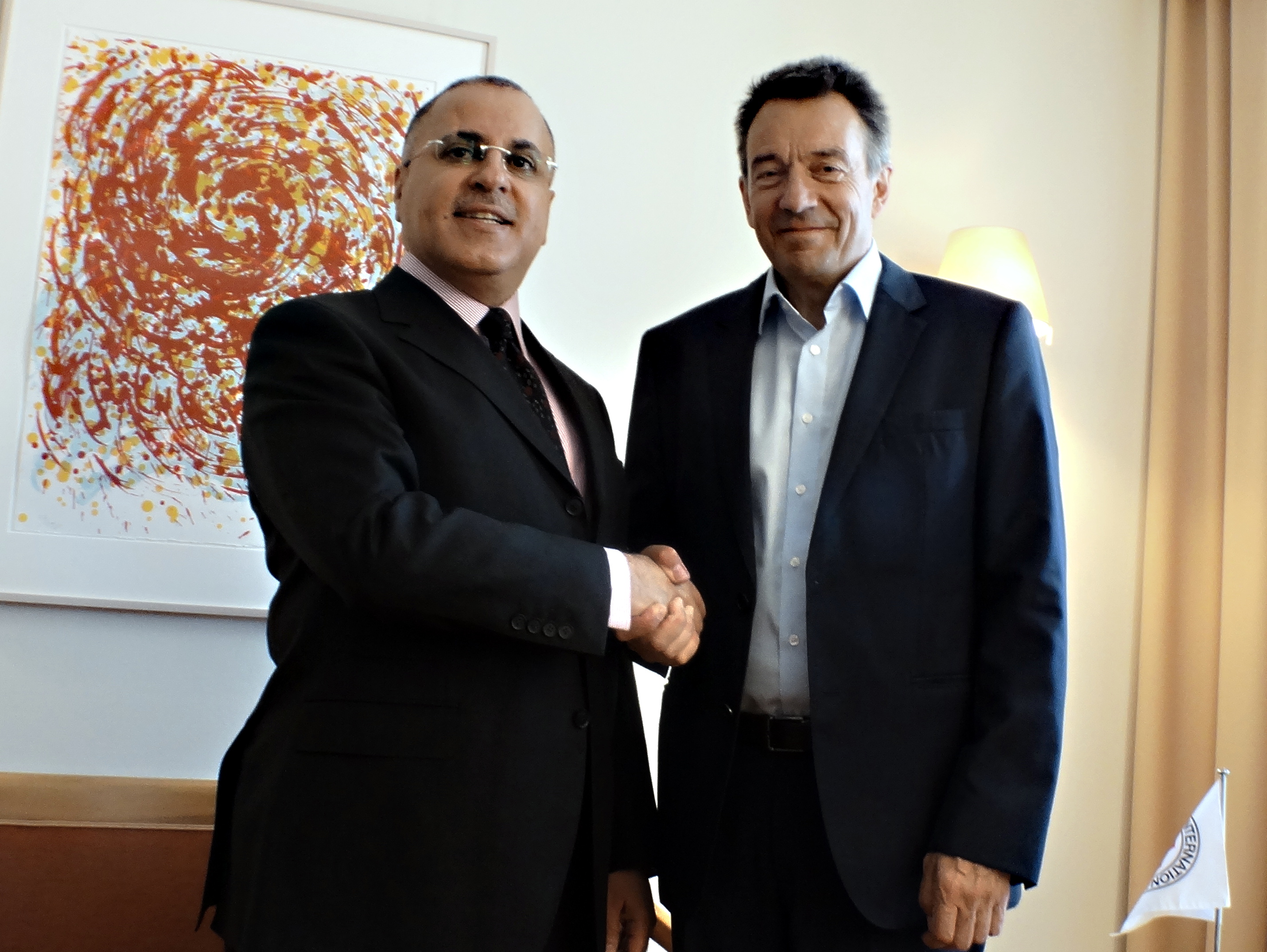 President of the (ICRC) Peter Maurer meets with Kuwait's Permanent Representative to UN and International Organizations headquarters in Geneva Jamal Al-Ghunaim