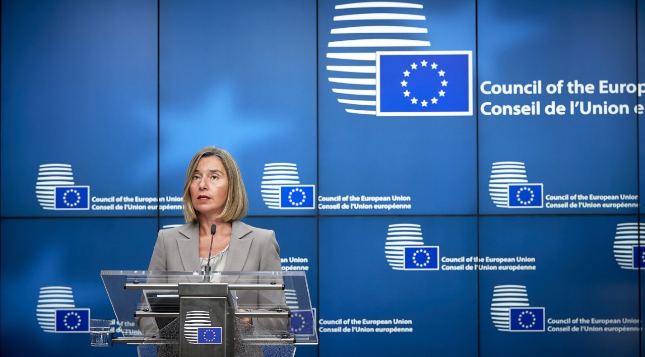 EU High Representative  Federica Mogherini speaking at the press conference