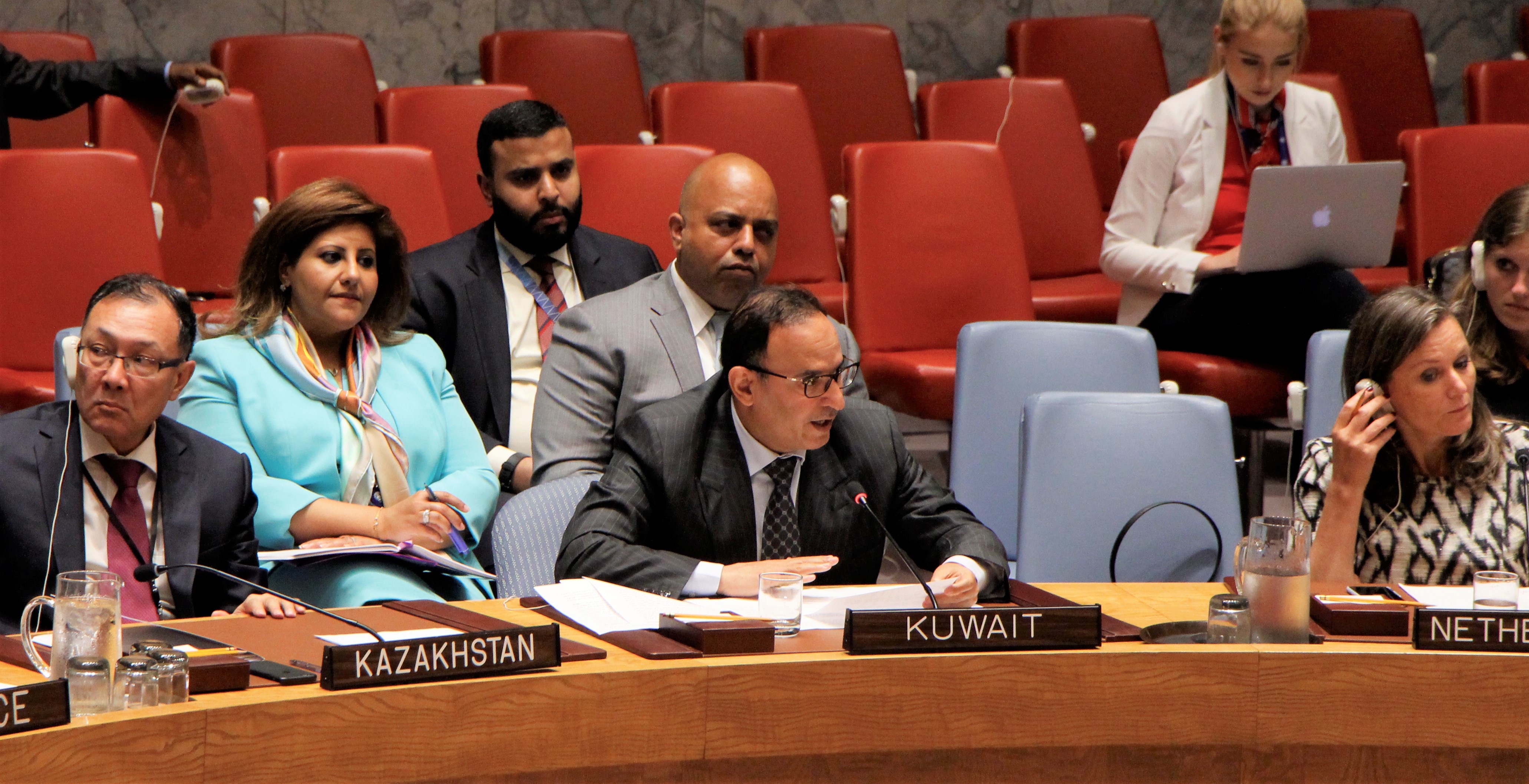 Kuwait's Permanent Representative to the United Nations Ambassador Mansour Al-Otaibi addresses the Security Council session