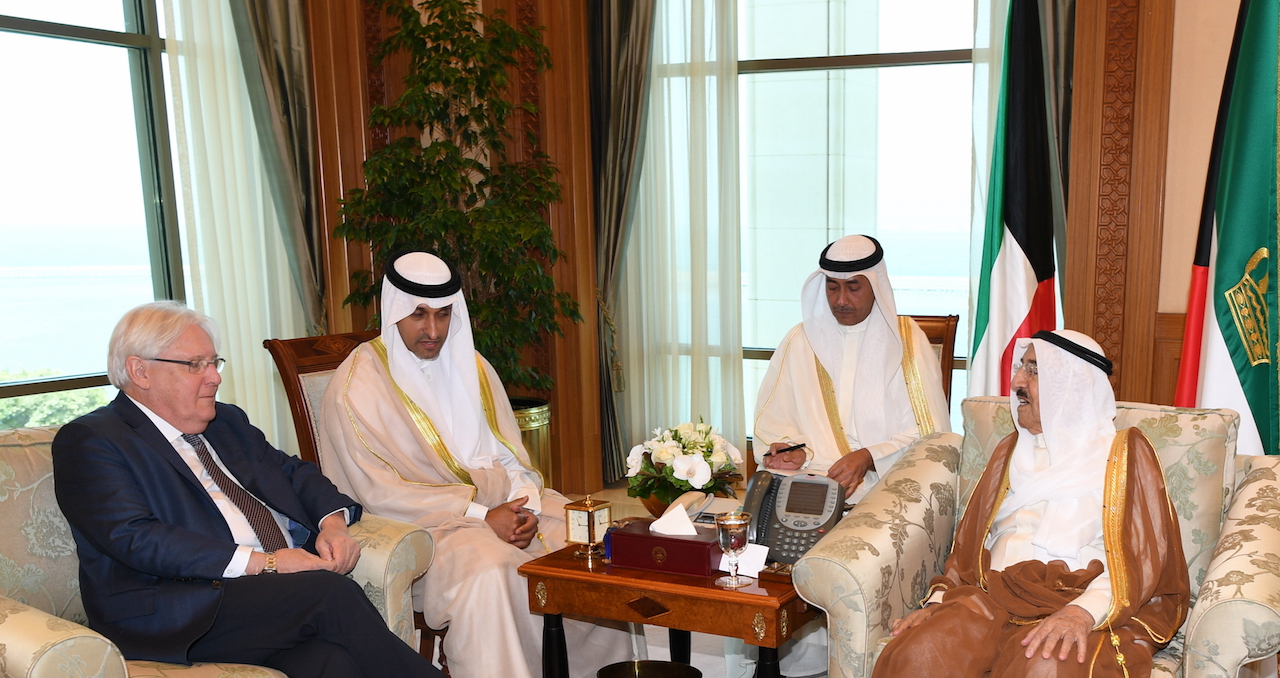 His Highness the Amir Sheikh Sabah Al-Ahmed Al-Jaber Al-Sabah receives United Nations Special Envoy to Yemen Martin Griffiths