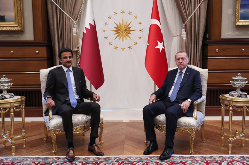 Turkish President Recep Tayyip Erdogan meets the visiting Amir of Qatar Sheikh Tamim bin Hamad al-Thani