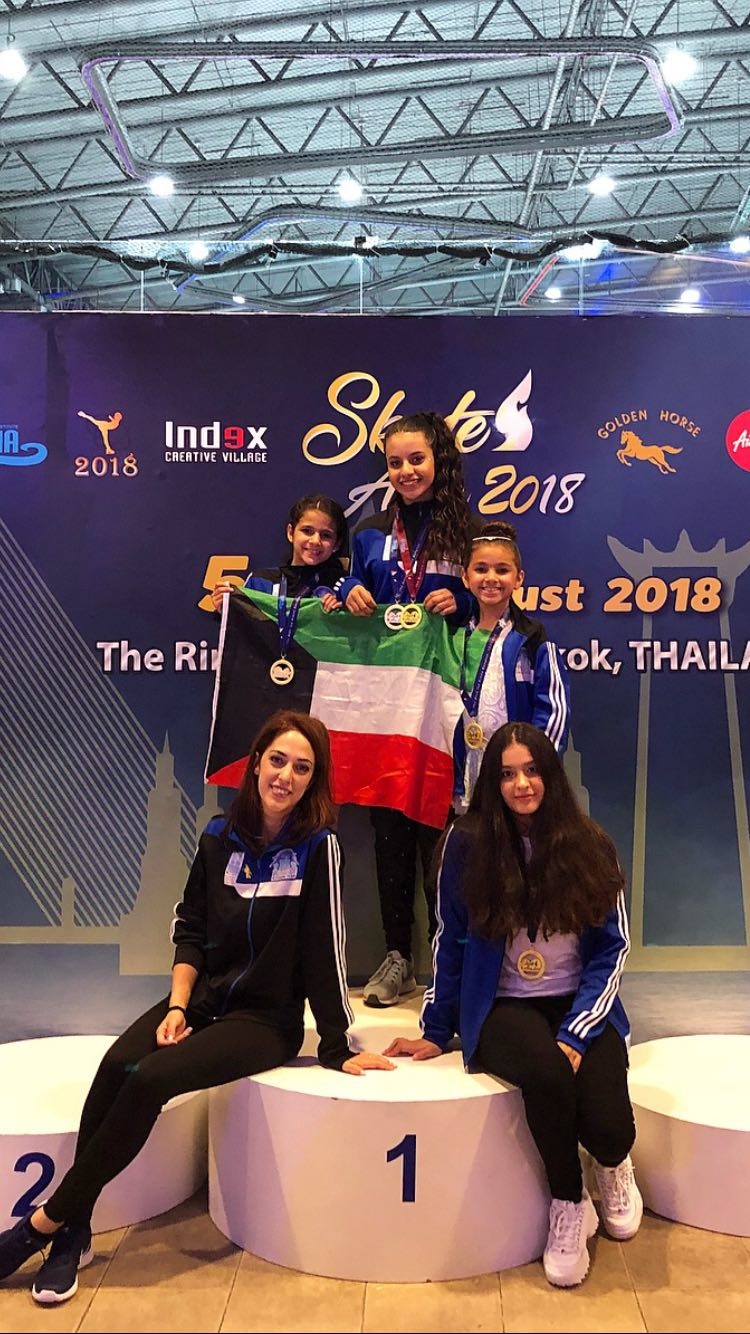 Kuwait's female figure skating team won four gold and one silver medals in the second day of the weeklong Asian tournament held in Thailand