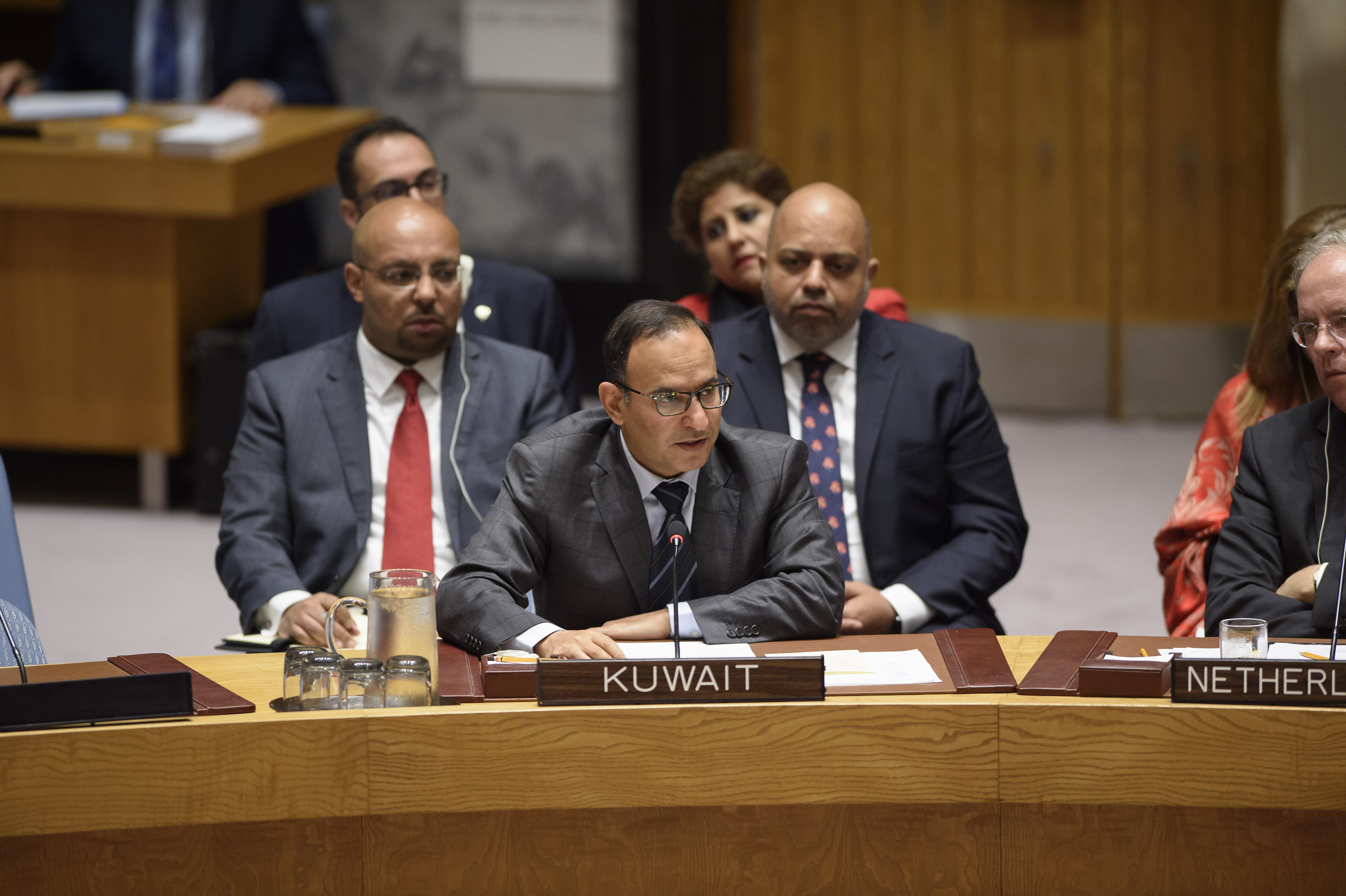Kuwait's Permanent Representative to UN Ambassador Mansour Al-Otaibi giving Kuwait's speech before the United Nations' session on Syria