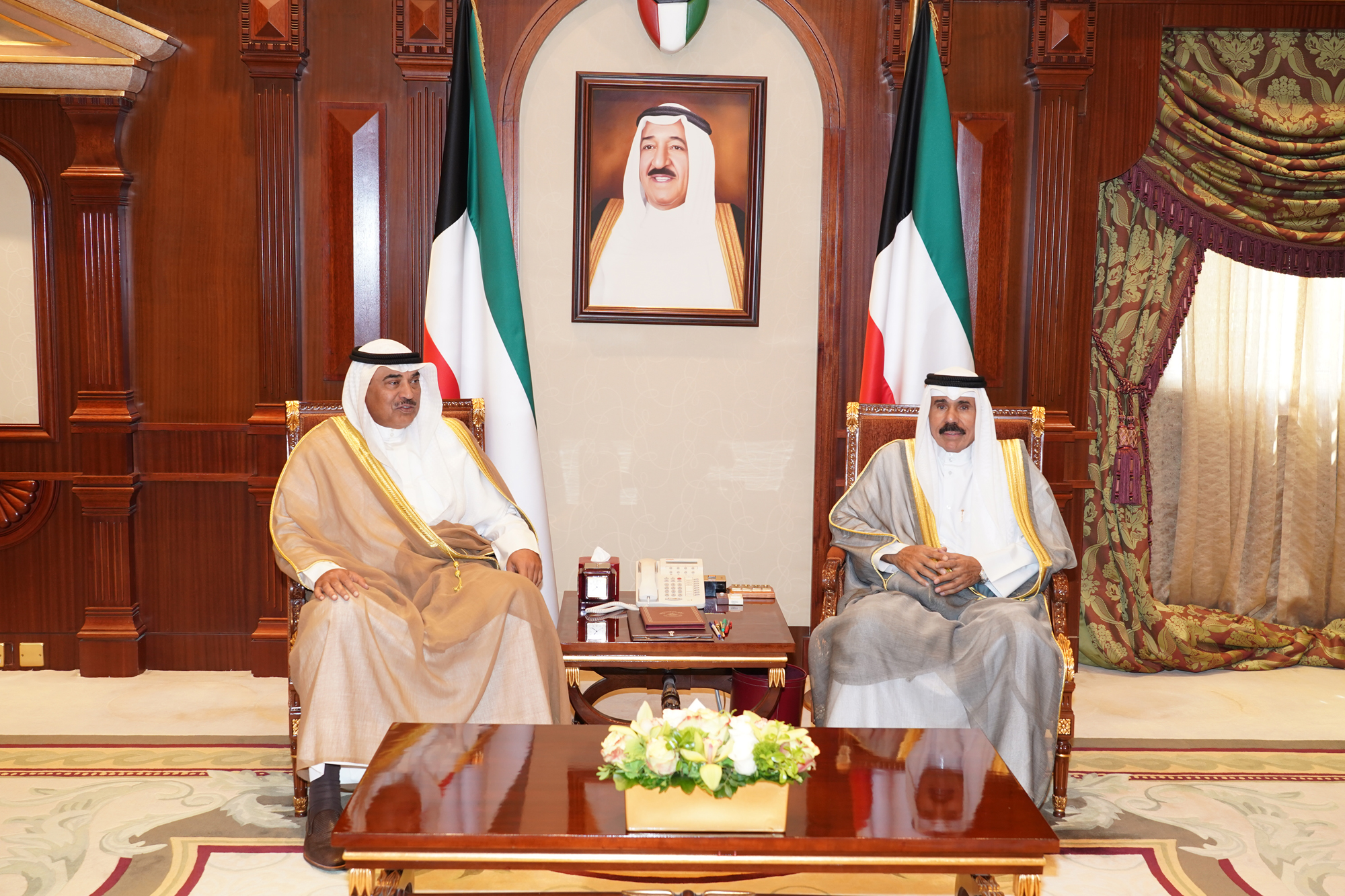 His Highness the Crown Prince Sheikh Nawaf Al-Ahmad Al-Jaber Al-Sabah received Deputy Premier and Foreign Minister Sheikh Sabah Al-Khaled Al-Hamad Al-Sabah