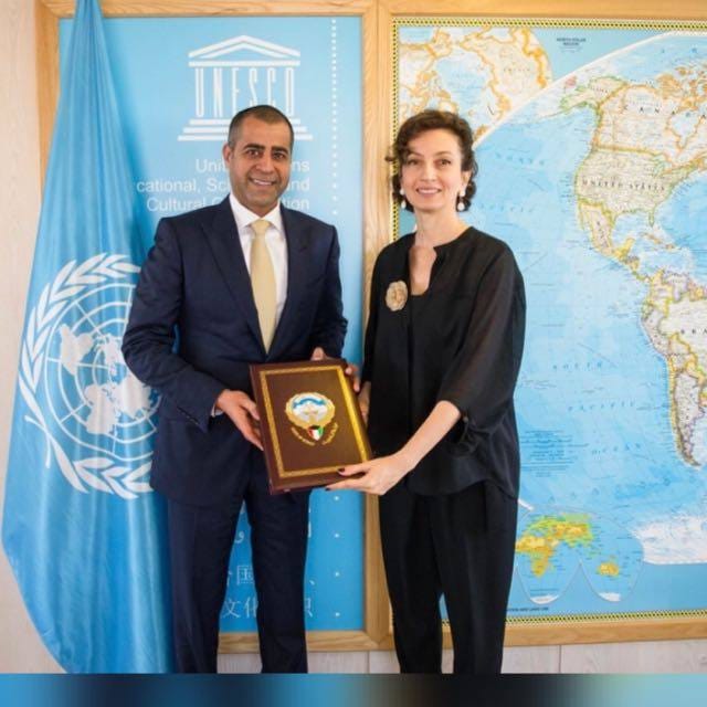 Kuwait's Permanent Delegate to UNESCO Ambassador Adam Al-Mulla  with (UNESCO) Director-General Audrey Azoulay
