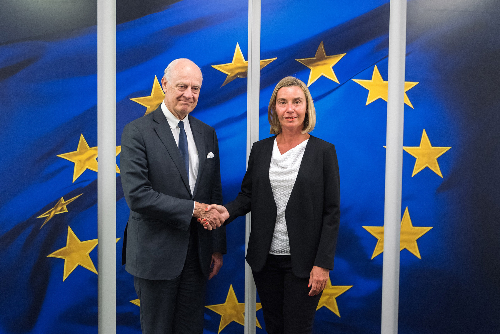 EU High Representative Federica Mogherini with UN Special Envoy  for Syria Staffan De Mistura