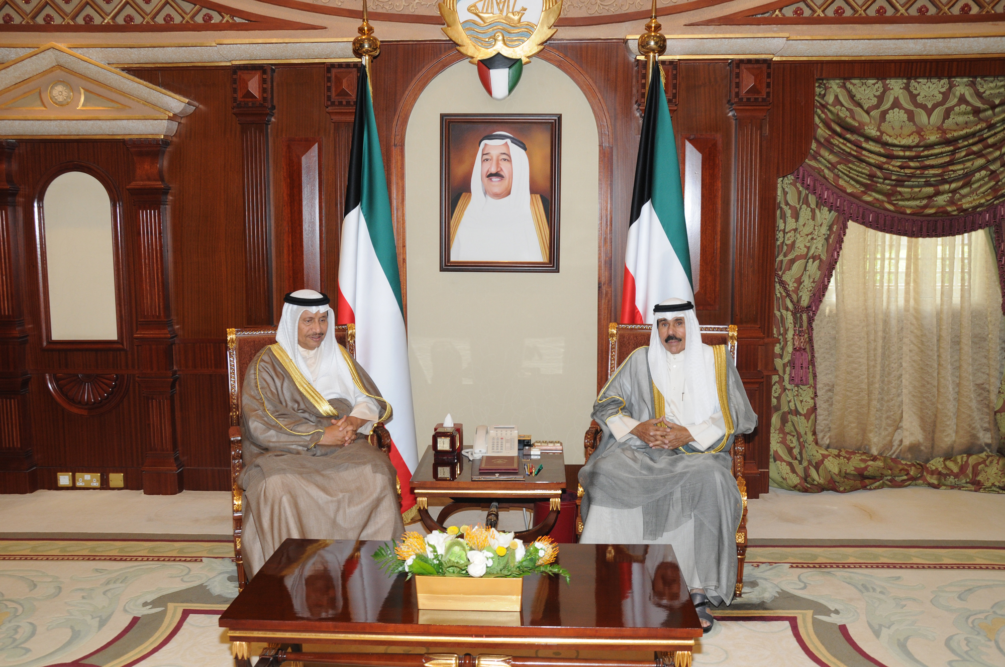 His Highness the Crown Prince Sheikh Nawaf Al-Ahmad Al-Jaber Al-Sabah received His Highness the Prime Minister Sheikh Jaber Al-Mubarak Al-Hamad Al-Sabah
