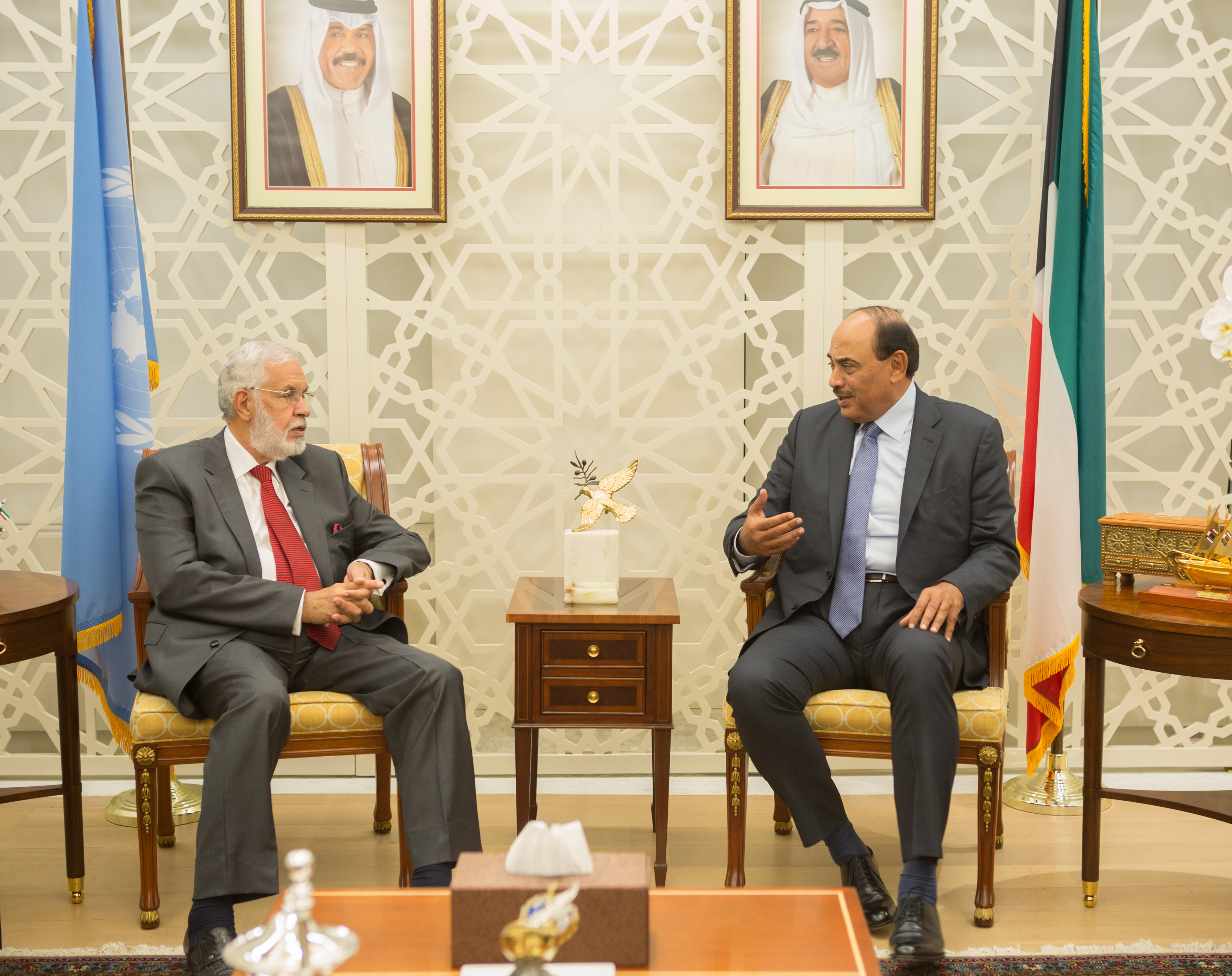 Kuwait's Deputy Prime Minister and Foreign Minister Sheikh Sabah Khaled Al-Hamad Al-Sabah meets Libya's Foreign Minister Mohamed Taher Siala