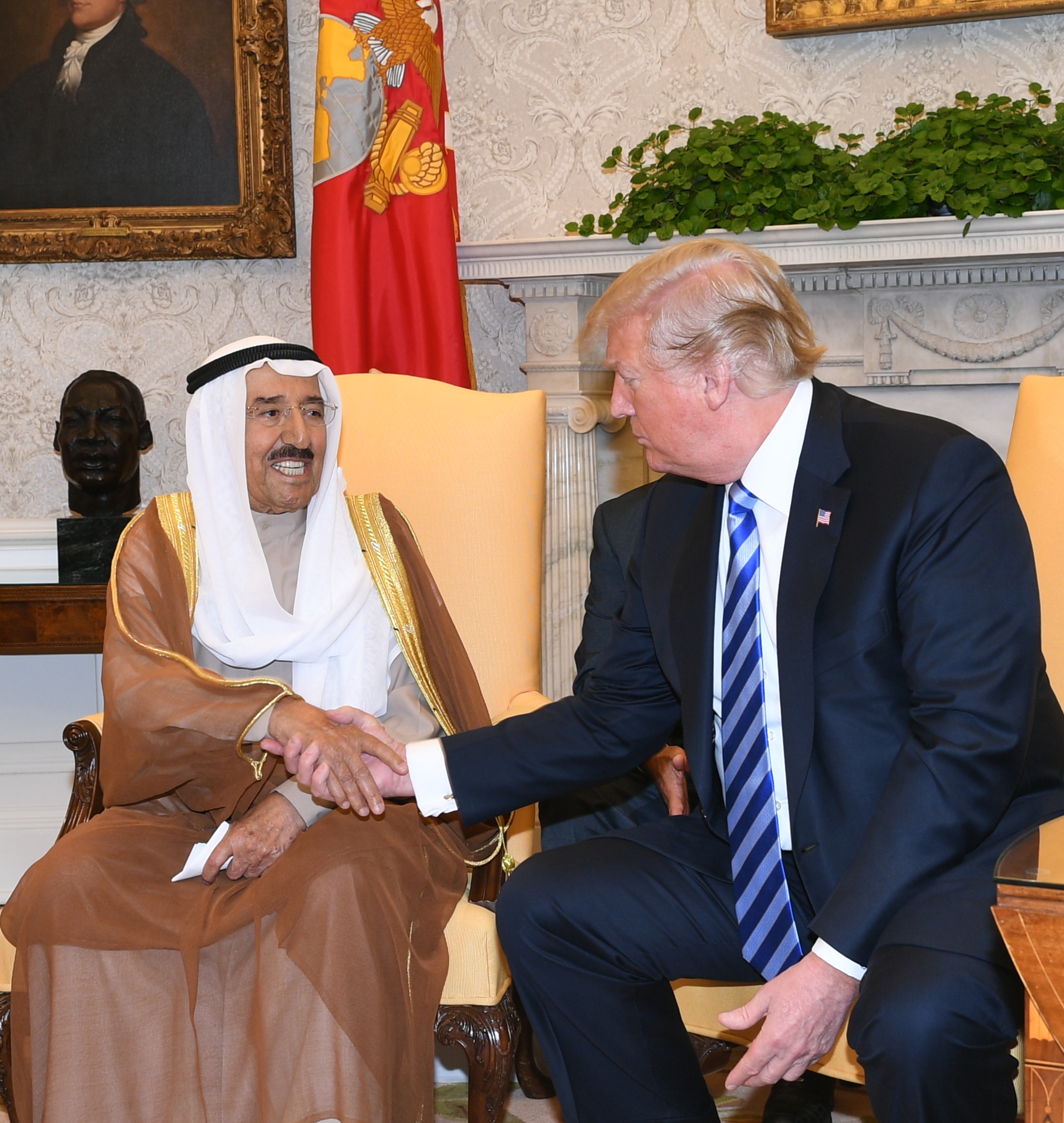 His Highness the Amir Sheikh Sabah Al-Ahmad Al-Jaber Al-Sabah with US President Donald Trump