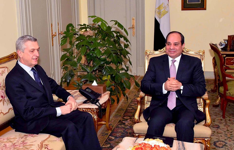 الرئيس المصري عبدالفتاح السيسي يلتقي المفوض السامي للأمم المتحدة لشؤون اللاجئين فيليبو جراندي