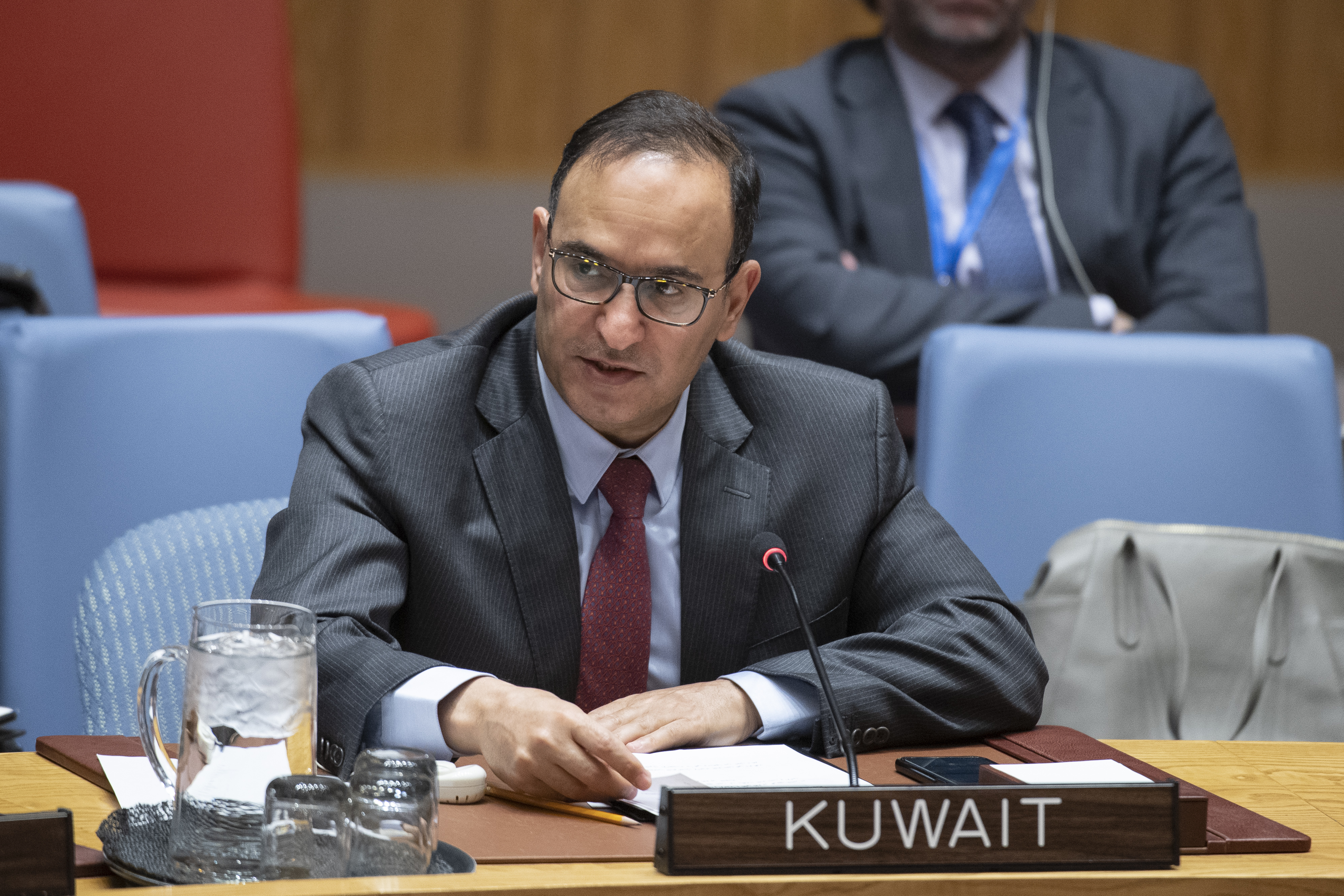 مندوب دولة الكويت الدائم لدى الأمم المتحدة السفير منصور العتيبي يلقي كلمة الكويت في جلسة مجلس الأمن حول لجنة 1591 بشأن السودان