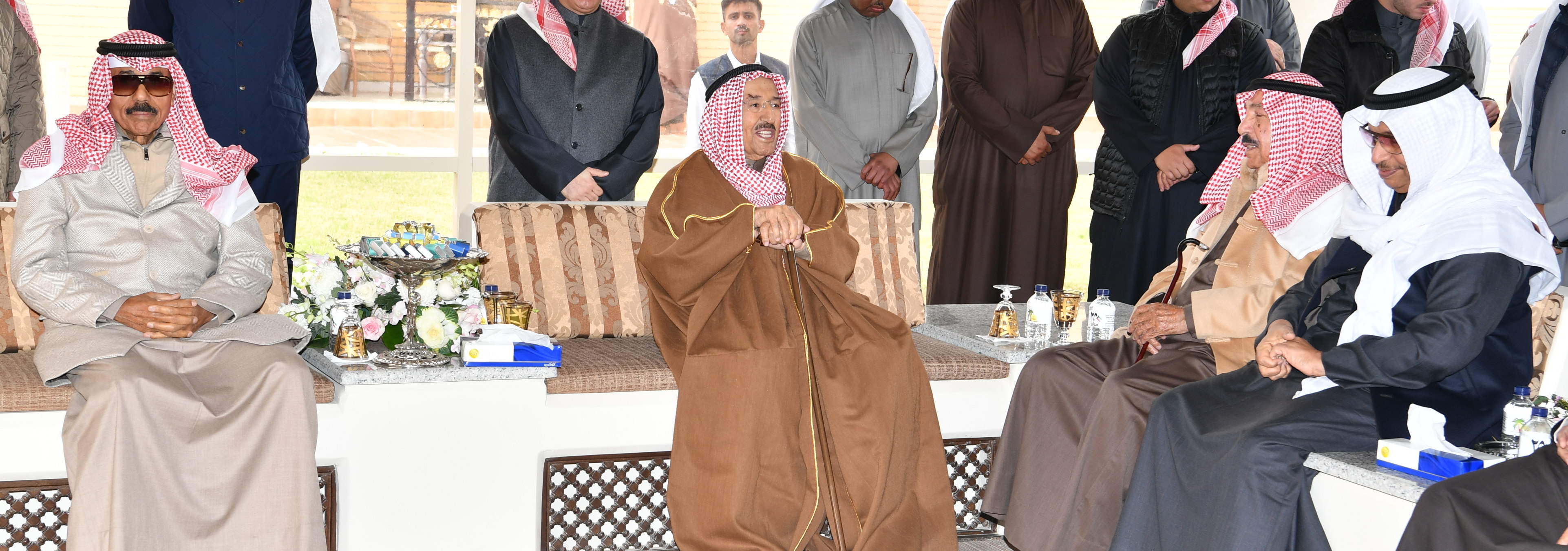 His Highness the Amir Sheikh Sabah Al-Ahmad Al-Jaber Al-Sabah attends a luncheon in His Highness's honor hosted by Sheikh Ali Al-Ahmad Al-Jaber Al-Sabah, at Azayez Farm