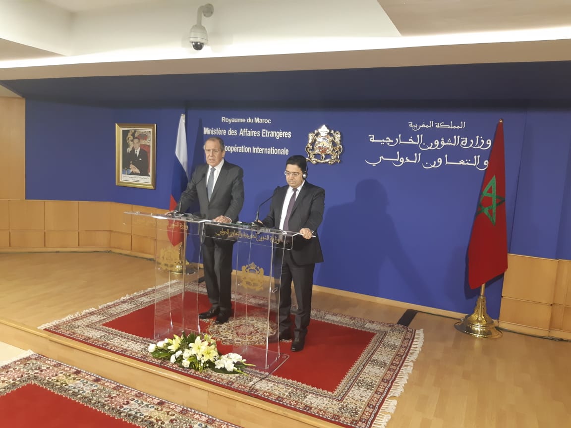 Moroccan Minister of Foreign Affairs and International Cooperation Nasser Bourita with his Russian counterpart Sergei Lavrov