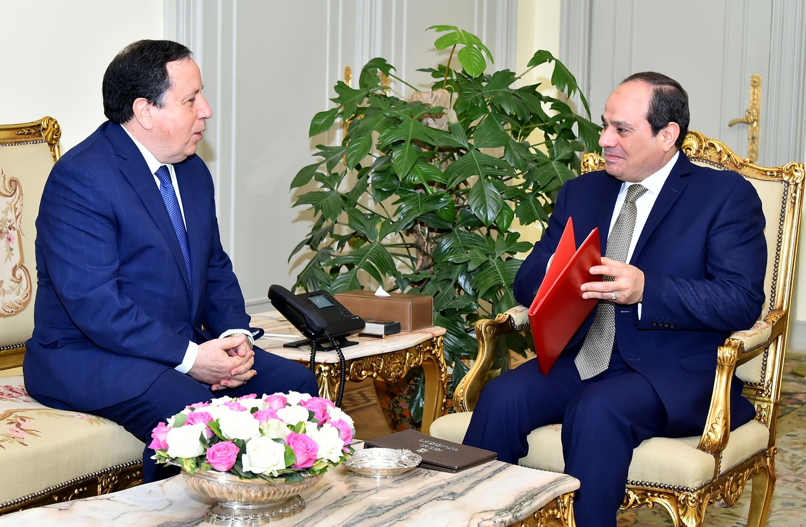 الرئيس المصري عبدالفتاح السيسي خلال لقائه مع وزير خارجية تونس خميس الجهيناوي