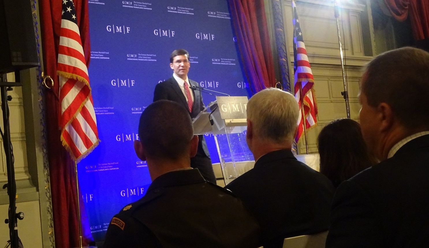 U.S. Secretary of Defense Mark  Esper speaking at the event