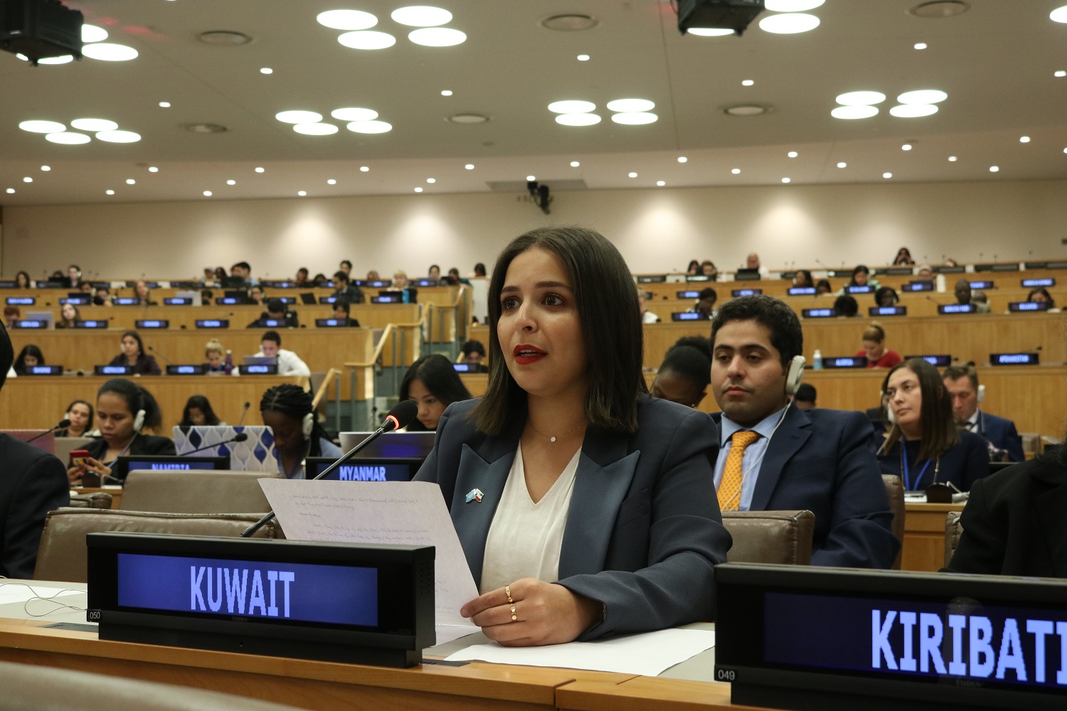 Attache Hala Al-Garabally speaking in a UN committee meeting