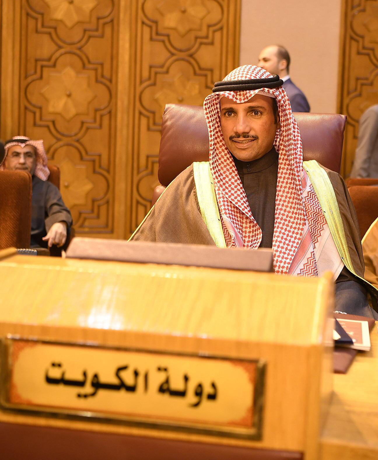 رئيس مجلس الامة الكويتي مرزوق علي الغانم في كلمة امام جلسة استماع مشتركة للبرلمان العربي مع رؤساء البرلمانات العربية