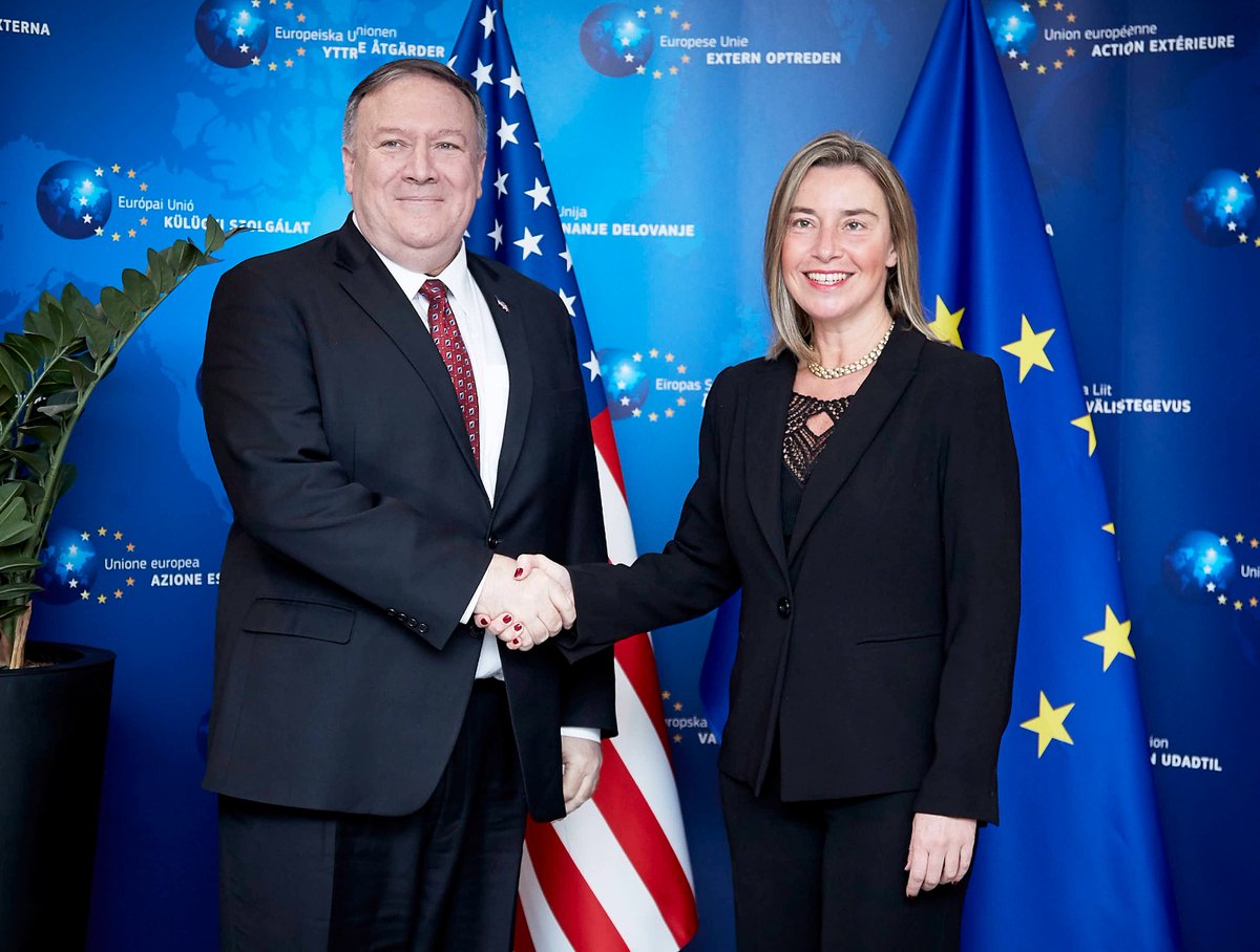 EU High Representative  Federica  Mogherini meets US Secretary of state Michael Pompeo