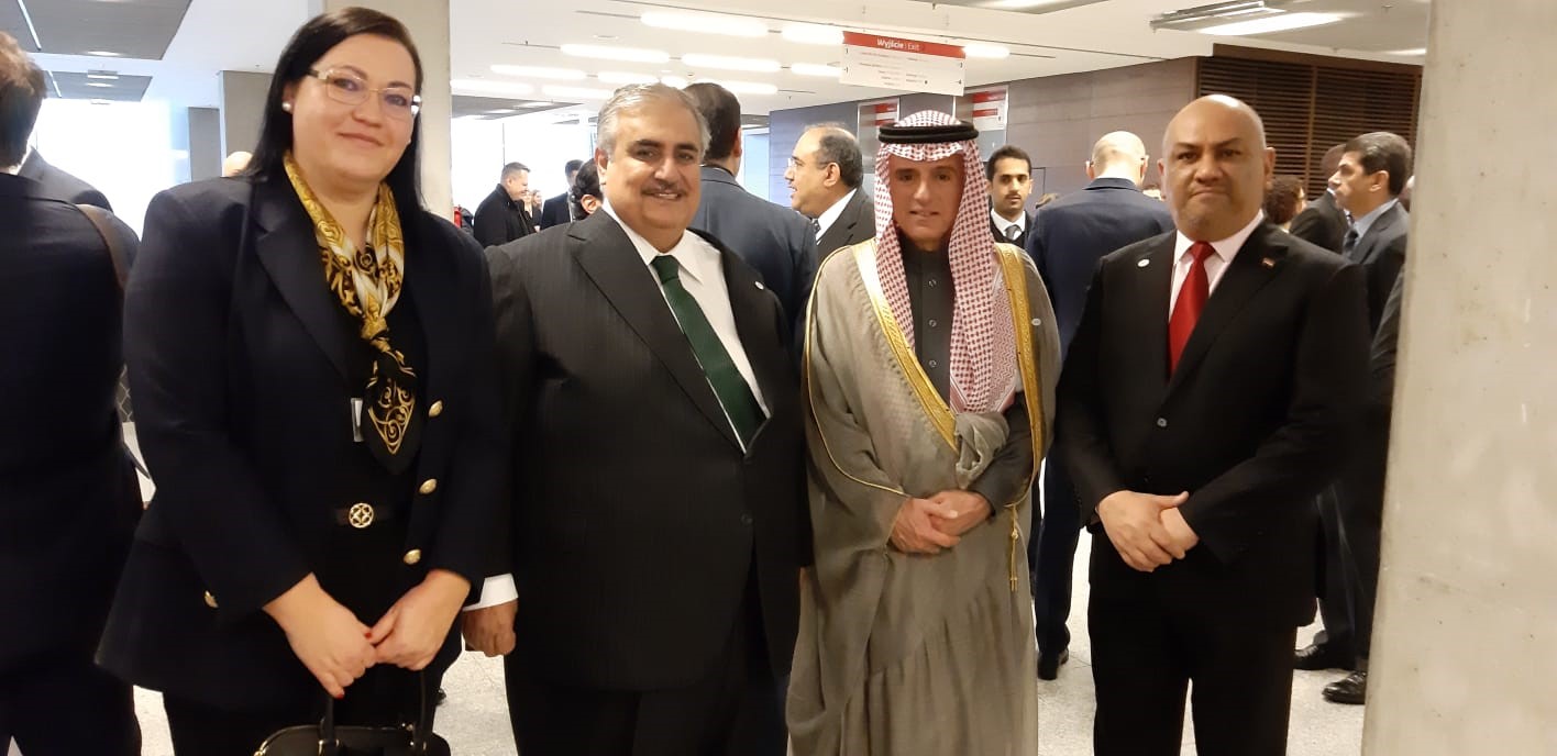 Saudi Minister for Foreign Affairs Adel Al-Jubeir with Bahraini Foreign Minister Sheikh Khaled bin Ahmad Al-Khalifa