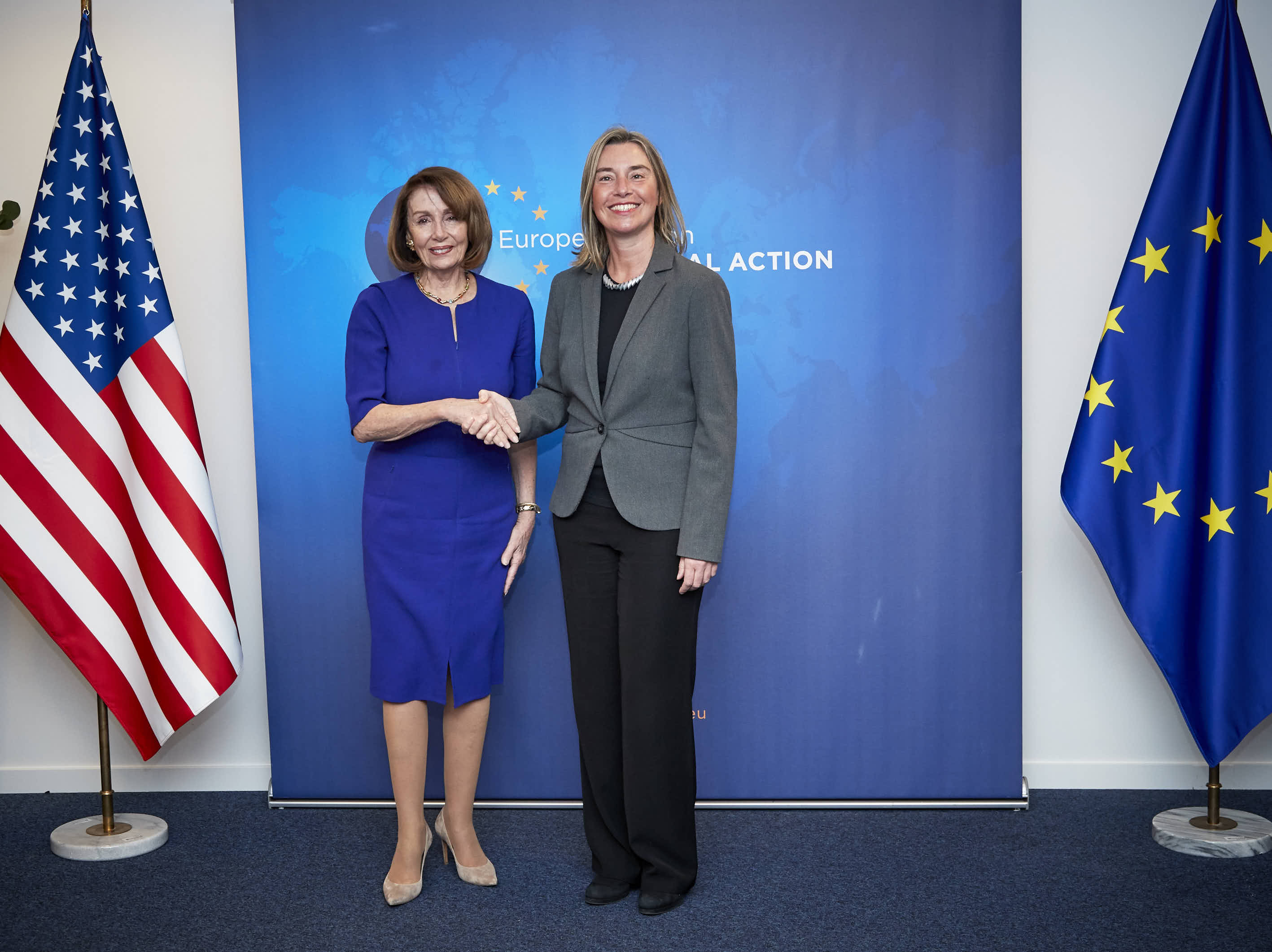 Nancy Pelosi, US Speaker of the House of Representatives with EU High Representative Federica Mogherini