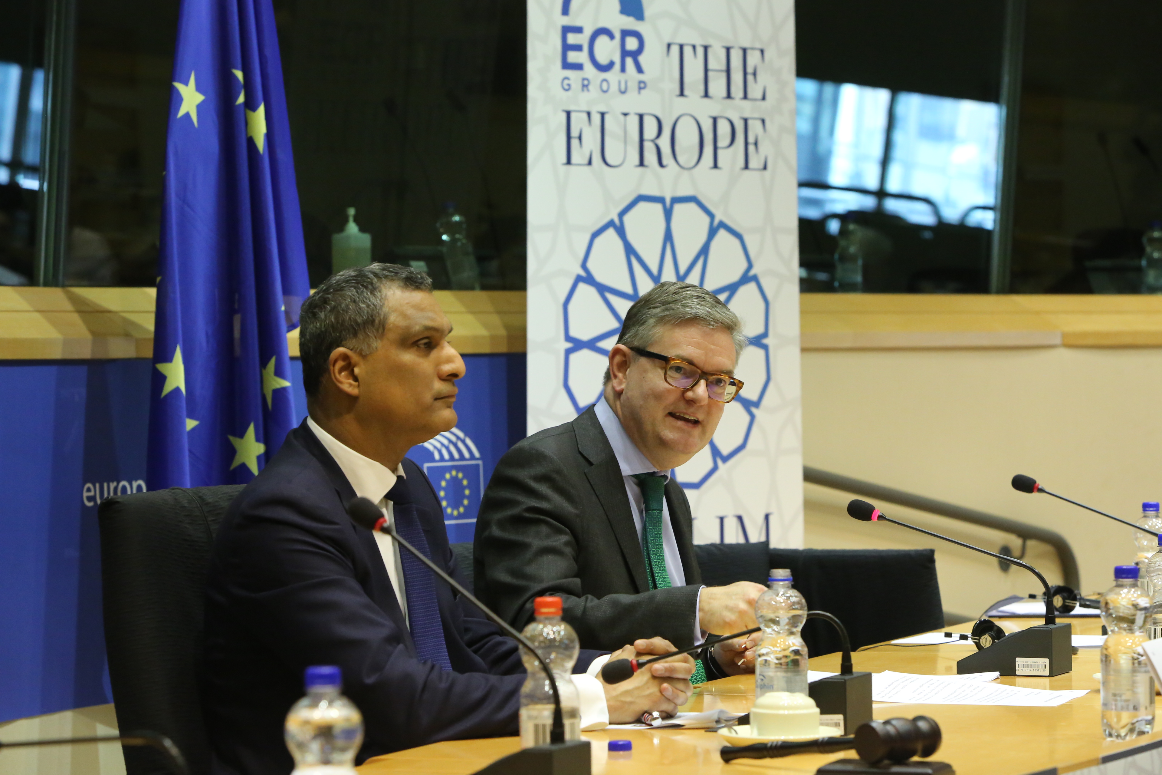 EU Commissioner for Security Union Sir Julian King (right) and British MEP Syed Kamal addressing the conference.